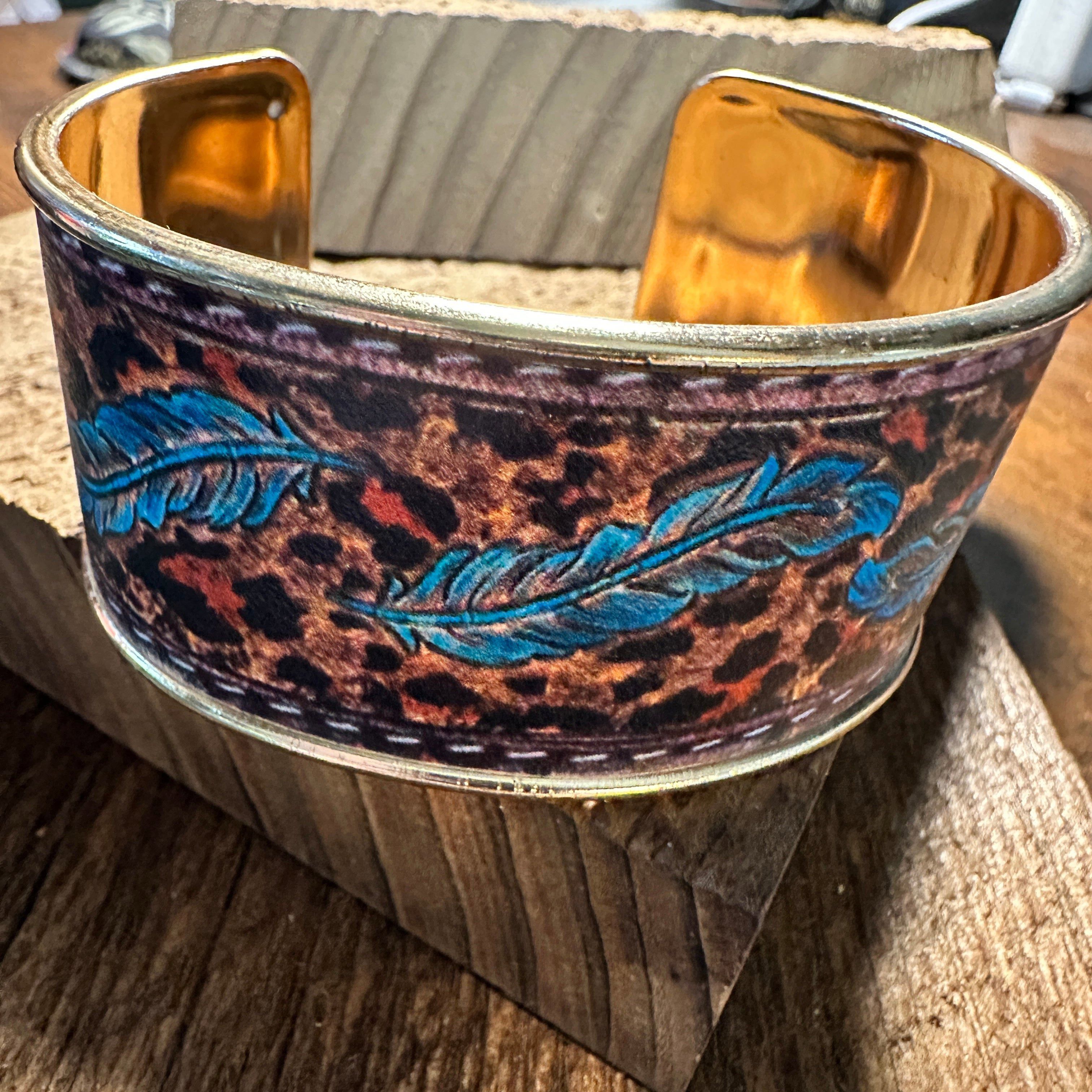 Other Boho Southwestern Feather Turquoise Floral Wide Cuff Bangle Size ONE SIZE - 8 Thumbnail