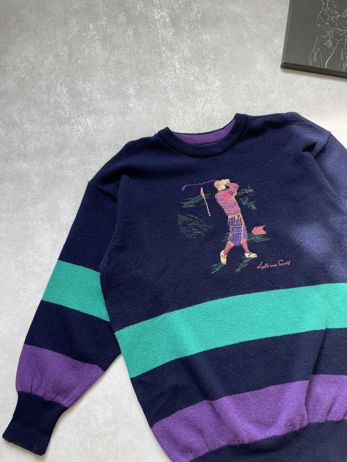 Lyle & Scott × Vintage Vintage Lyle and Scott Striped Sweater golf Size US M / EU 48-50 / 2 - 3 Thumbnail