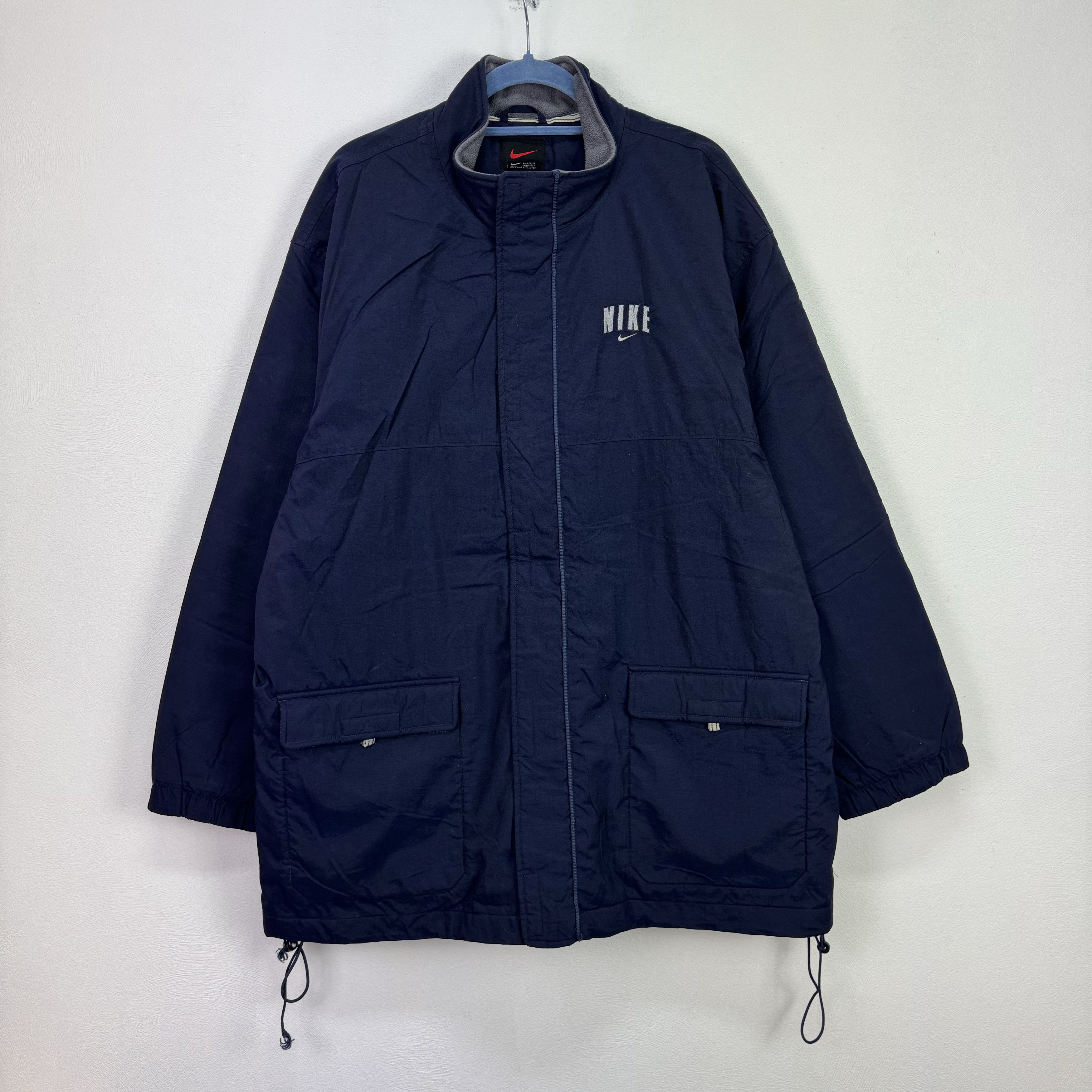 Nike × Vintage NIKE VINTAGE LONG JACKET NAVY DOUBLE SWOOSH 90S Size US XL / EU 56 / 4 - 1 Thumbnail