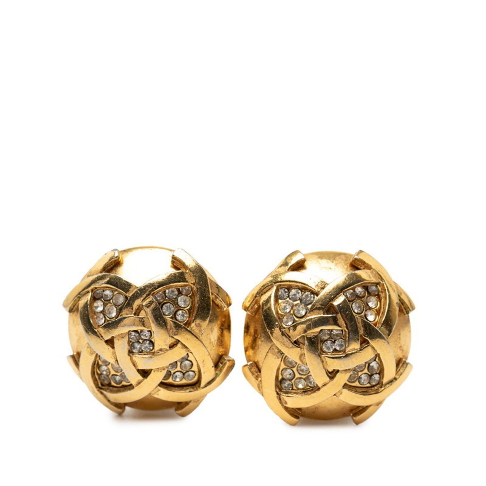 Chanel Chanel Coco Mark Round Earrings, 23 Stamp, Vintage Gold Plated Rhinestone Women's CHANEL Size ONE SIZE - 1 Thumbnail