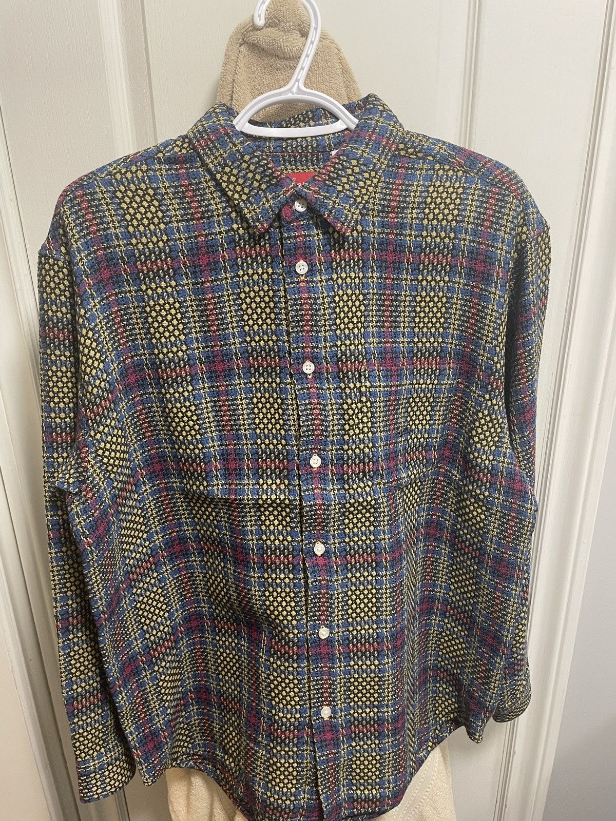 image of Supreme Basket Weave Shirt in Yellow Plaid, Men's (Size Medium)