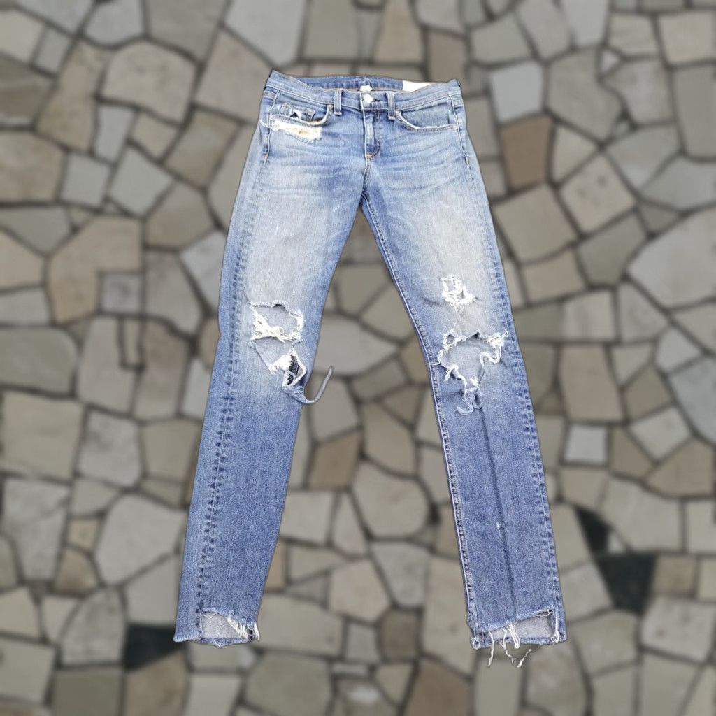 Rag & Bone Jeans Womens 27 Blue Denim Distressed Skinny Commodore Raw Hem Flex Jeans
