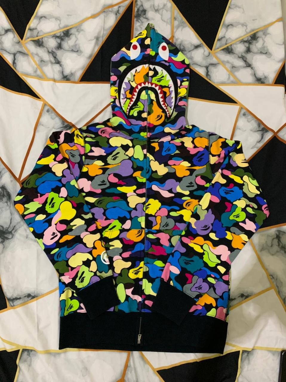 Bape shark hoodie multi camo size M