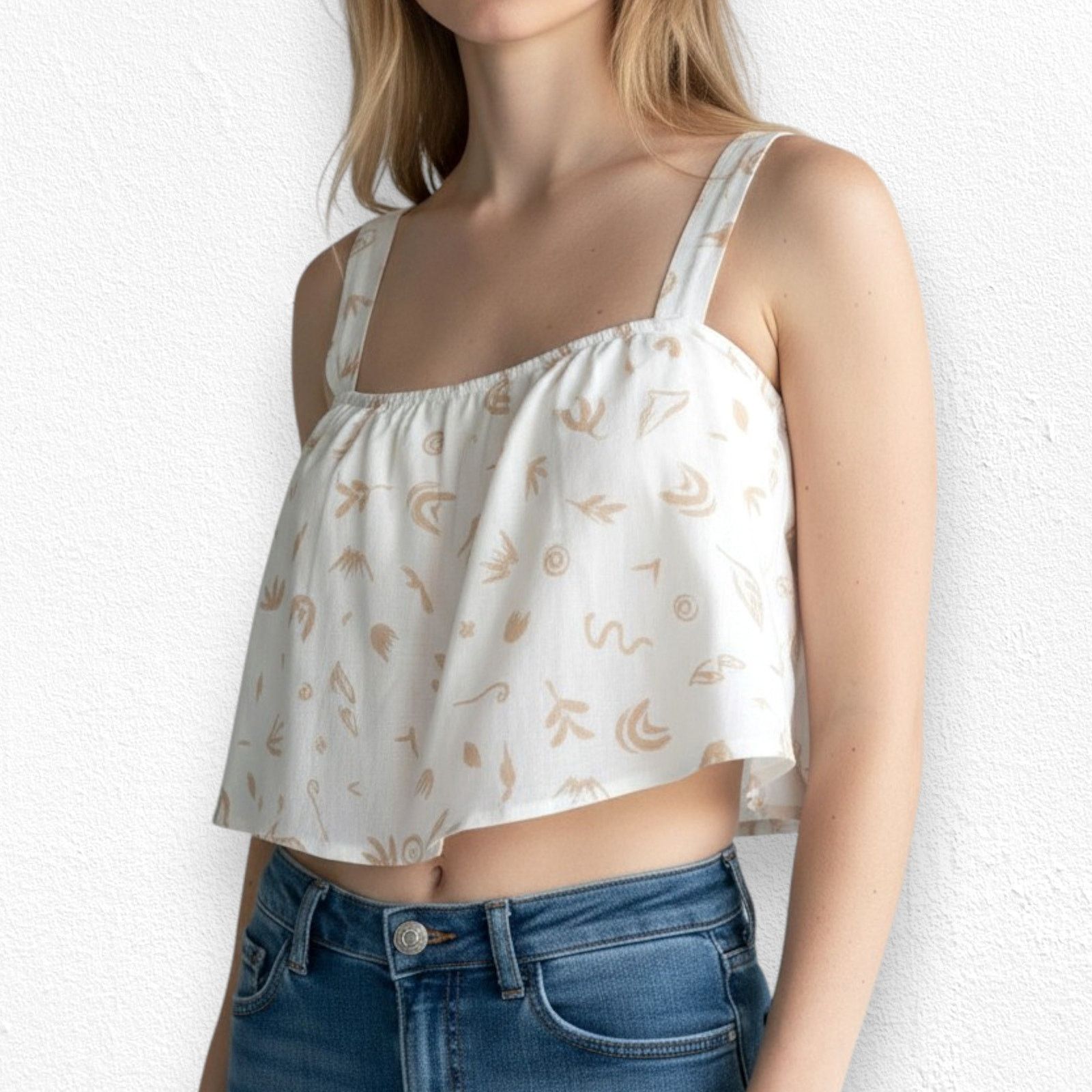 Billabong Billabong White Tan Boho Linen Blend Crop Top Size XL Size XL / US 12-14 / IT 48-50 - 3 Thumbnail