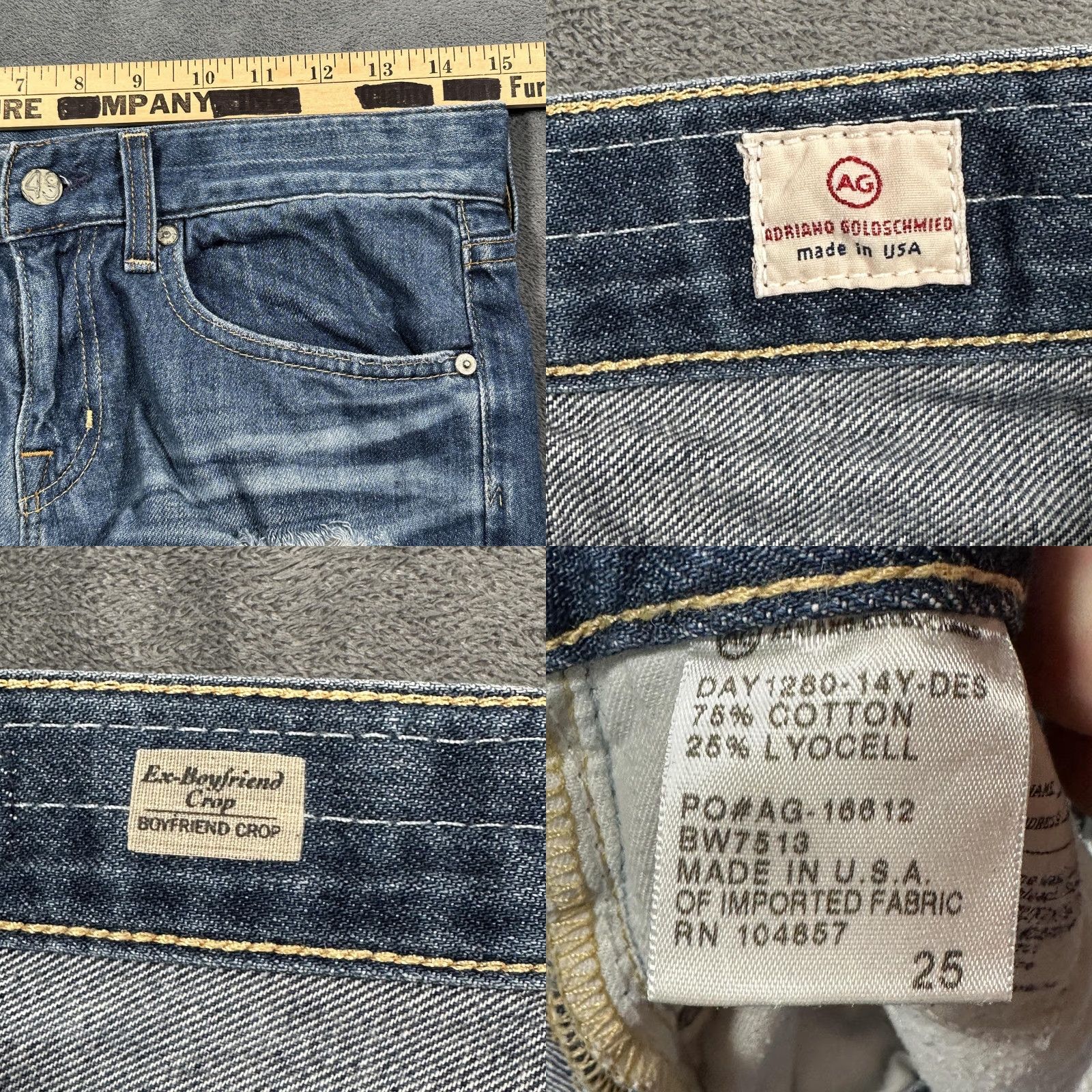 Vintage VINTAGE AG Adriano Goldschmied Jeans Women’s Boyfriend Crop 25 Blue Distressed Denim USA Size 42" / US 20 - 8 Thumbnail