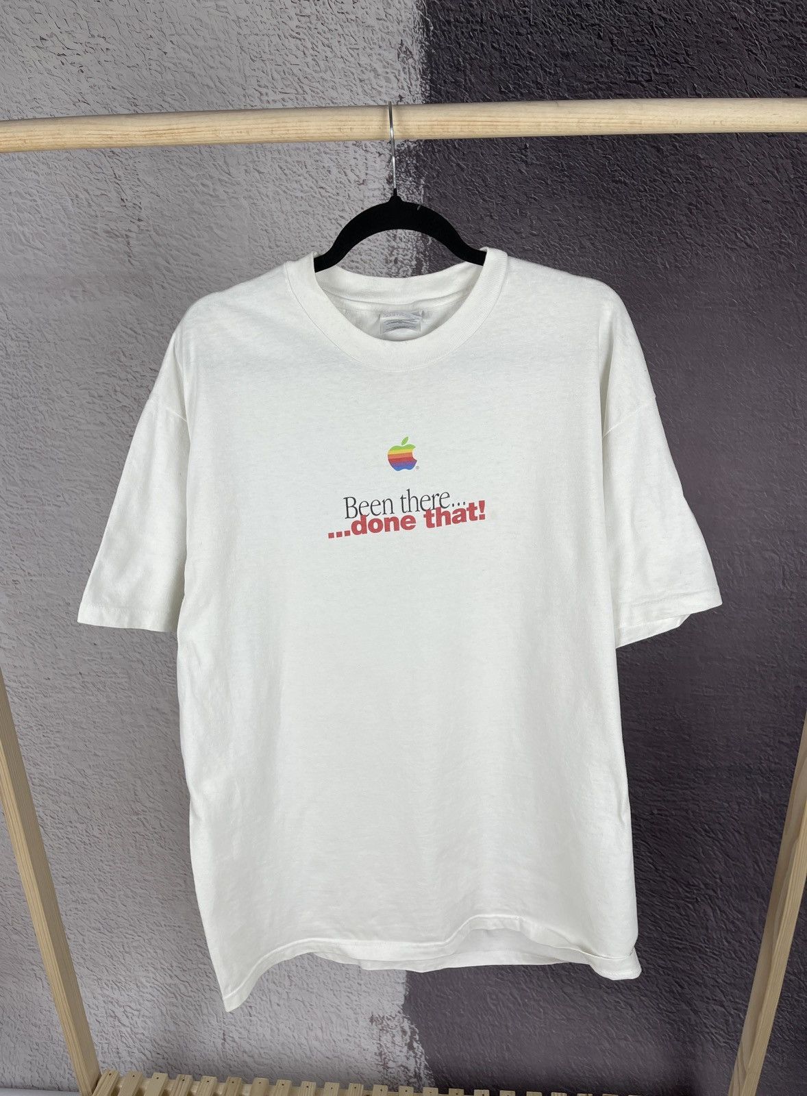 image of Apple Macintosh Vintage ~1995 Hanes Made In Usa Tee Shirt in White, Men's (Size XL)