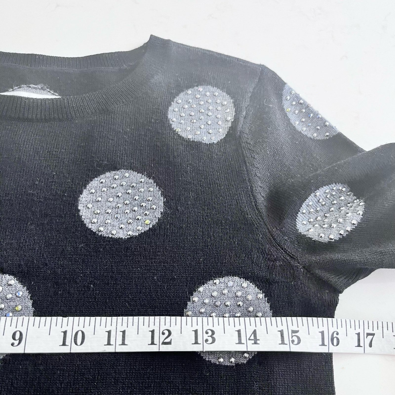 Alice + Olivia Alice + Olivia Black Gray Wool Polka Dot Crew Sweater Size XS / US 0-2 / IT 36-38 - 6 Thumbnail