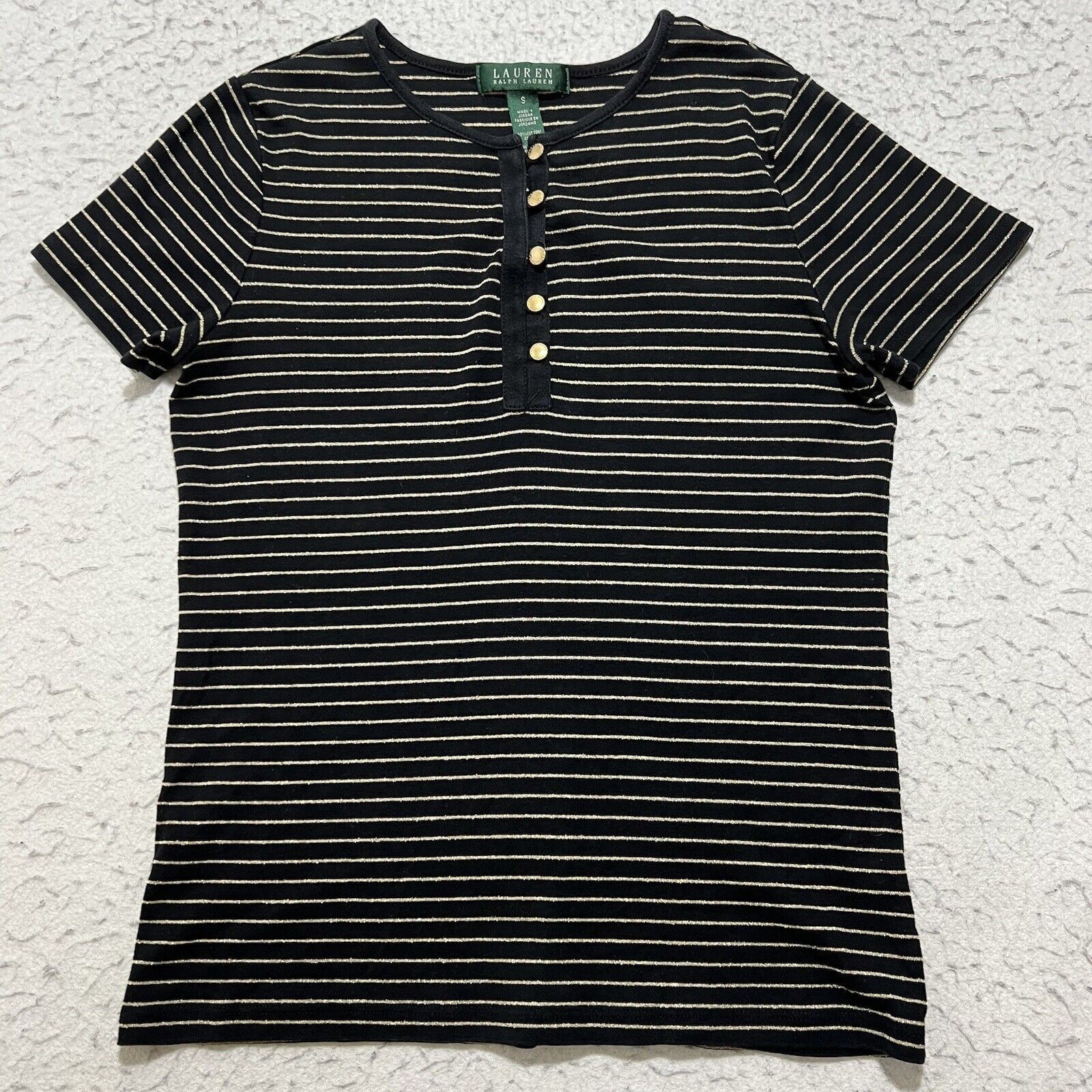 Lauren Ralph Lauren Lauren Ralph Lauren Henley Short Sleeve Black Gold T Shirt Size S / US 4 / IT 40 - 1 Thumbnail