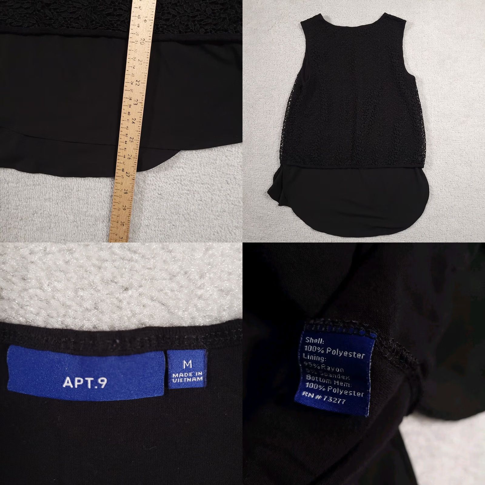 Apt. 9 VINTAGE Apt 9 Shirt Women's Medium Black Crochet Sleeveless Tank Round Hem Size M / US 6-8 / IT 42-44 - 8 Thumbnail