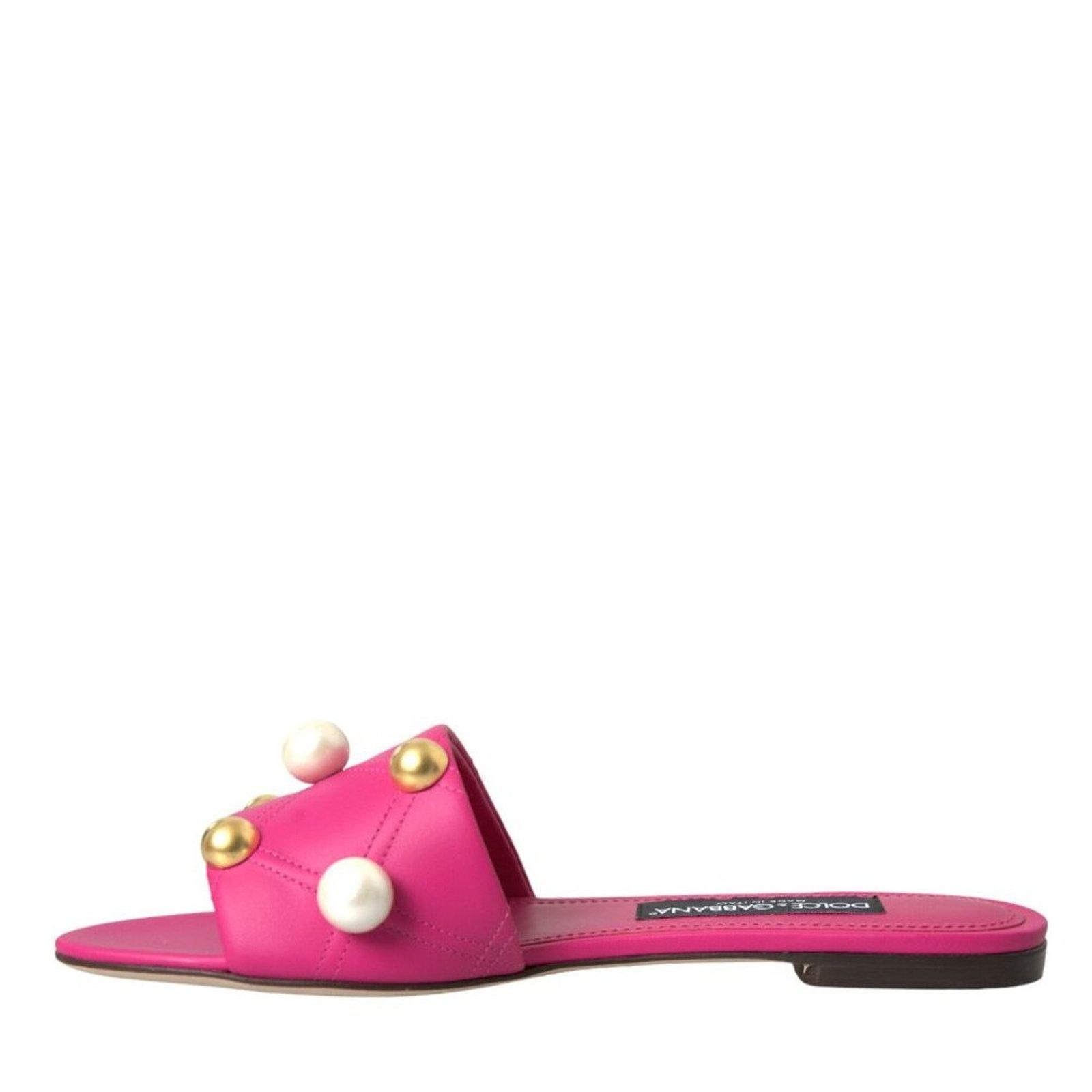Dolce & Gabbana Dolce & Gabbana Pink Pearl Embellished Leather Flats Sandals Size US 9 / IT 39 - 4 Thumbnail