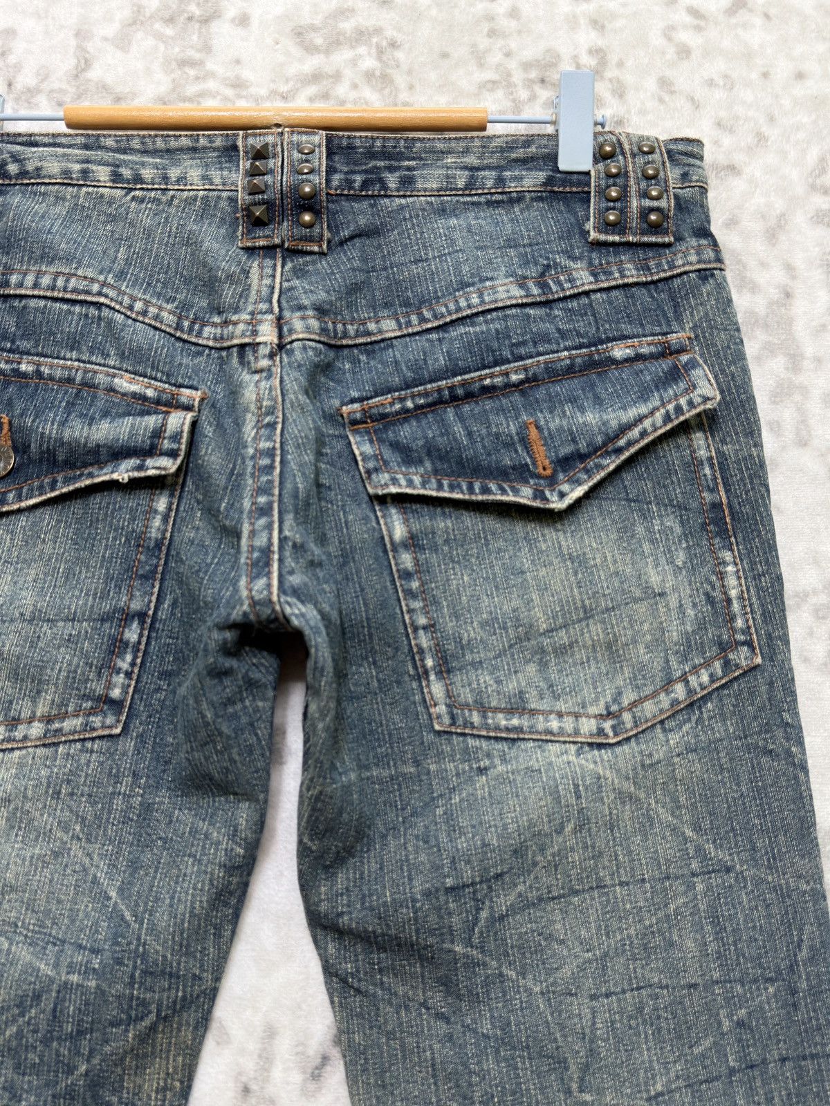 If Six Was Nine Y2K Lowbox Distressed Studded Low Rise Flare Denim Jeans Size US 31 - 11 Thumbnail