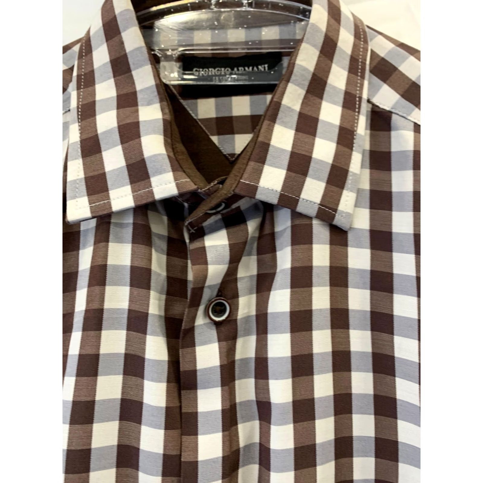 Giorgio Armani Giorgio Armani Le Collezioni Dress Shirt Brown Check Long Sleeve M Mens Size 40R - 6 Thumbnail