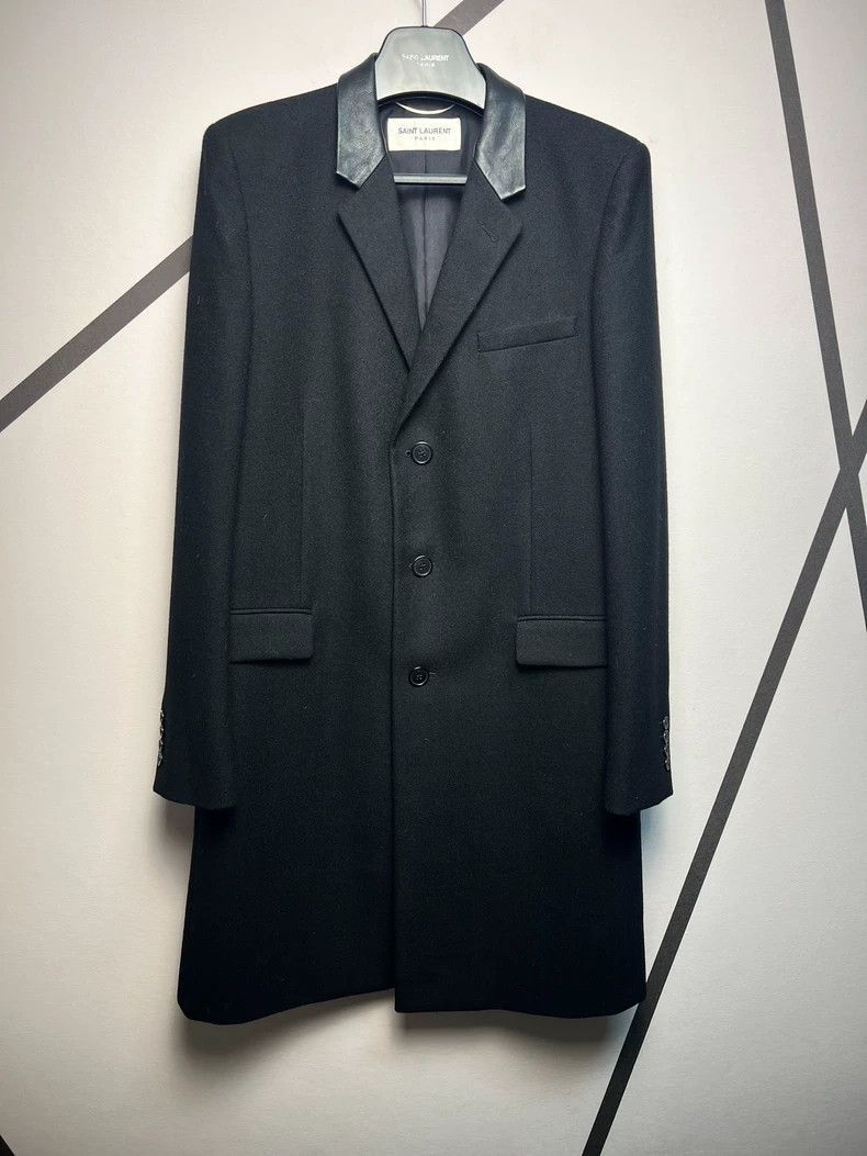 Saint Laurent Paris Black Wool Coat with Shearling Collar-2506 Size US L / EU 52-54 / 3 - 1 Thumbnail