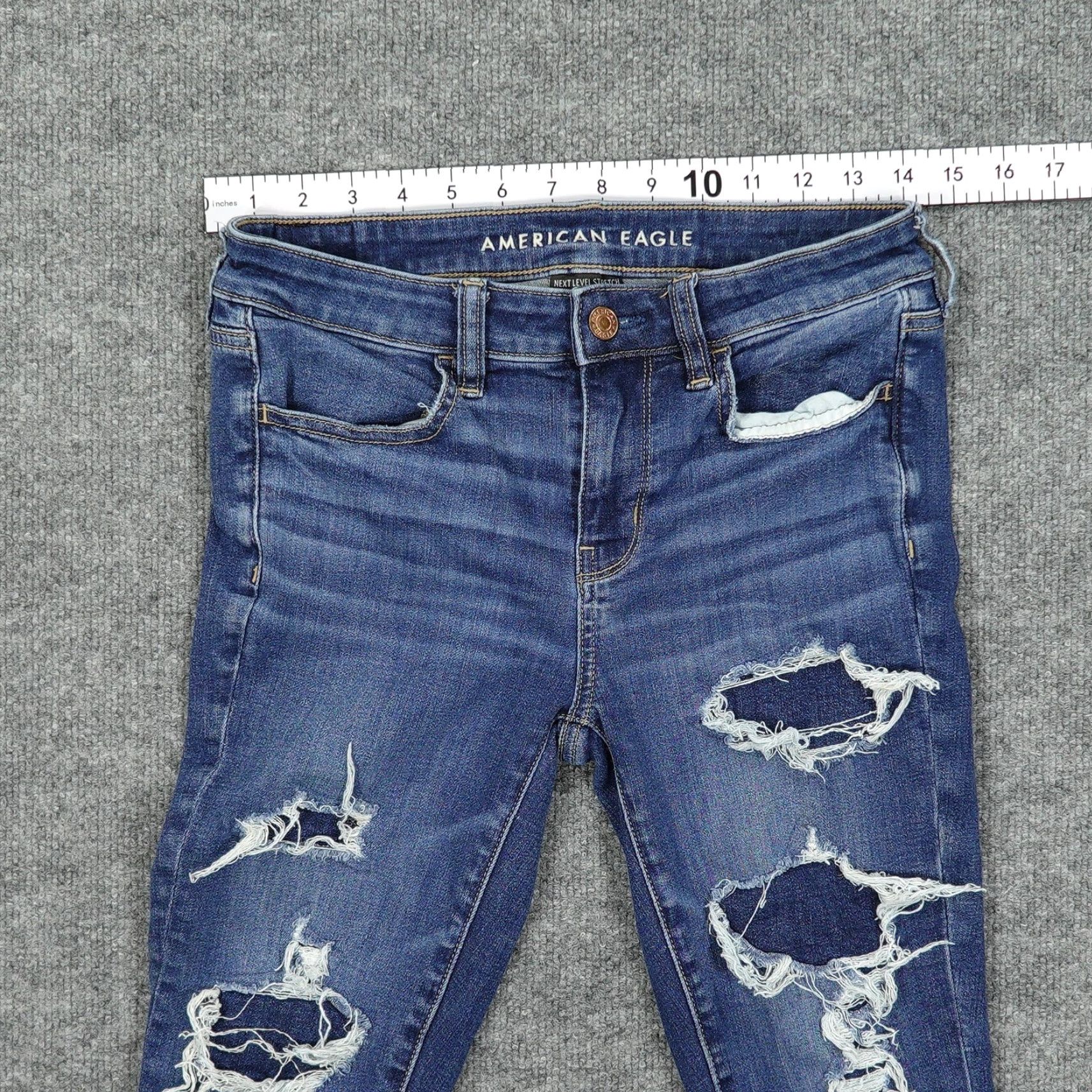 American Eagle Outfitters American Eagle Jeans Womens 4 Short Blue Jegging Next Level Stretch Distressed Size 27" / US 4 / IT 40 - 3 Thumbnail
