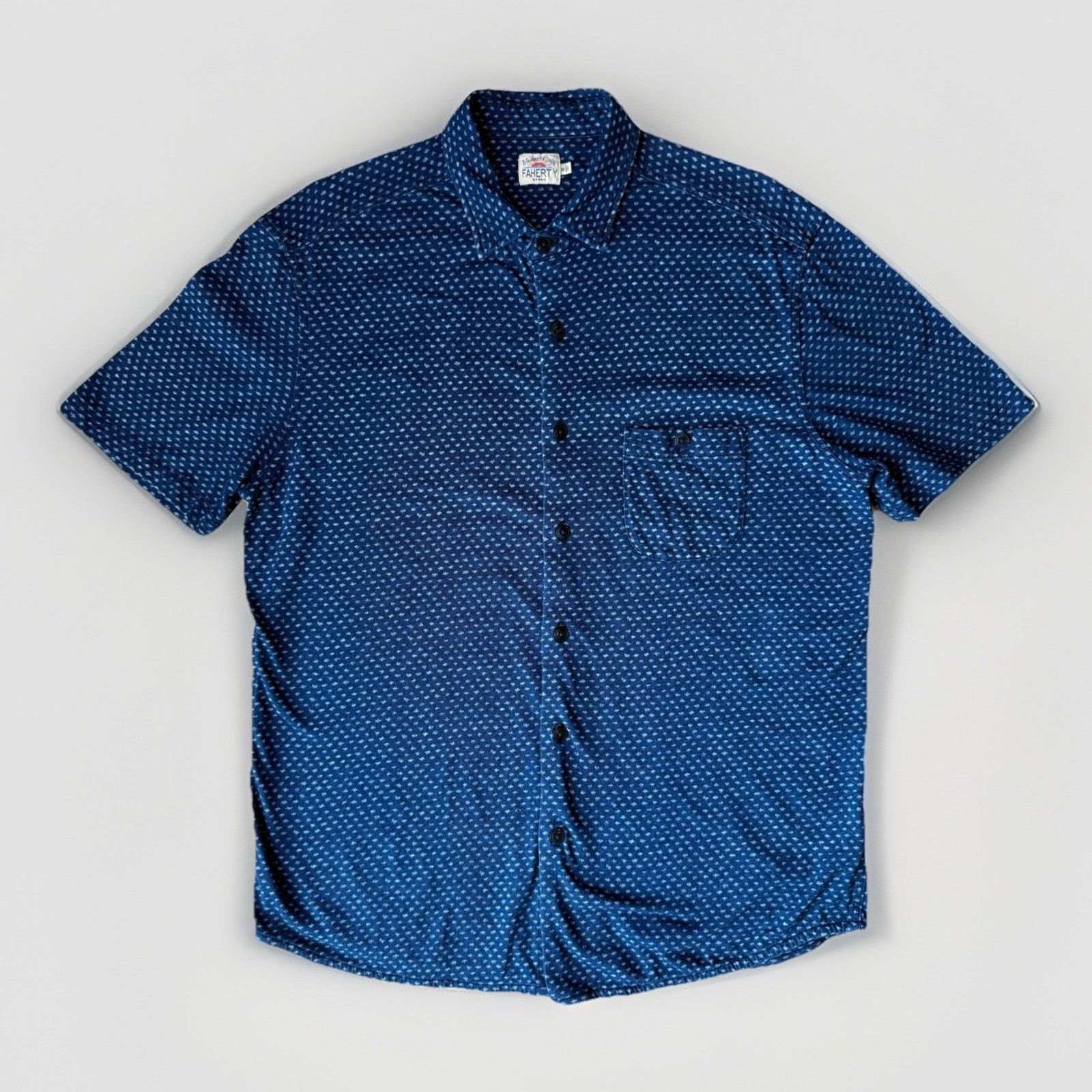 Faherty Faherty Breeze Shirt M Blue Cotton Short Sleeve Button Up Size US M / EU 48-50 / 2 - 1 Thumbnail