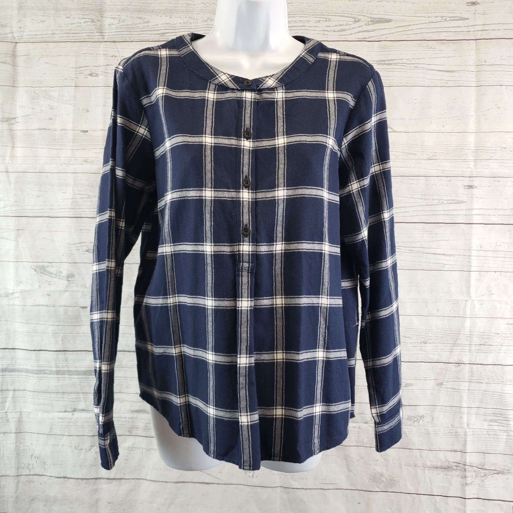 Eddie Bauer Eddie Bauer Womens Popover Top Blouse Long Sleeve Blue Plaid Cotton Small Sized Womens Size S / US 4 / IT 40 - 2 Thumbnail