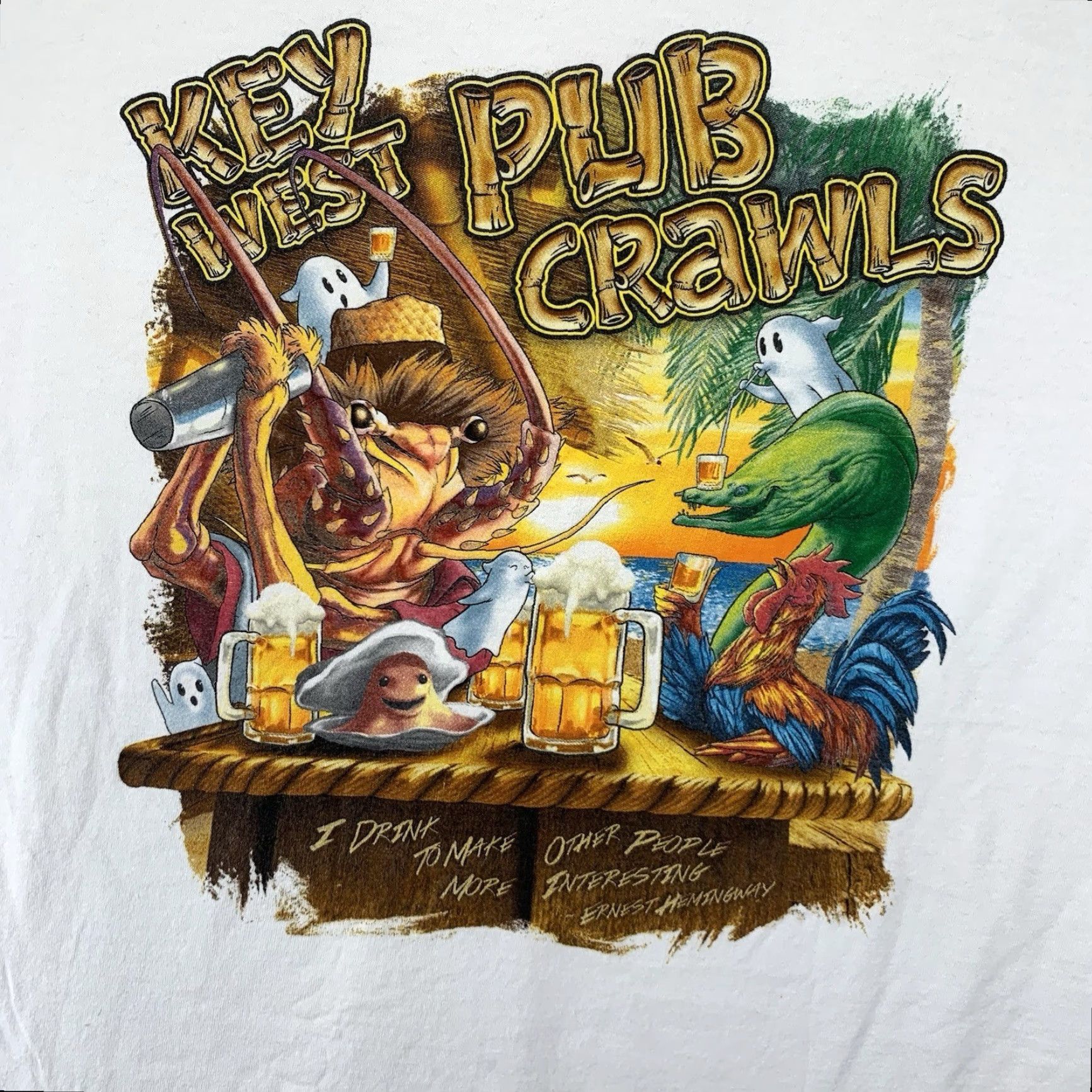 Port & Company Key West Pub Crawl Ernest Hemingway Florida T-Shirt Adult L Funny Ghost Drinks Size US L / EU 52-54 / 3 - 3 Thumbnail