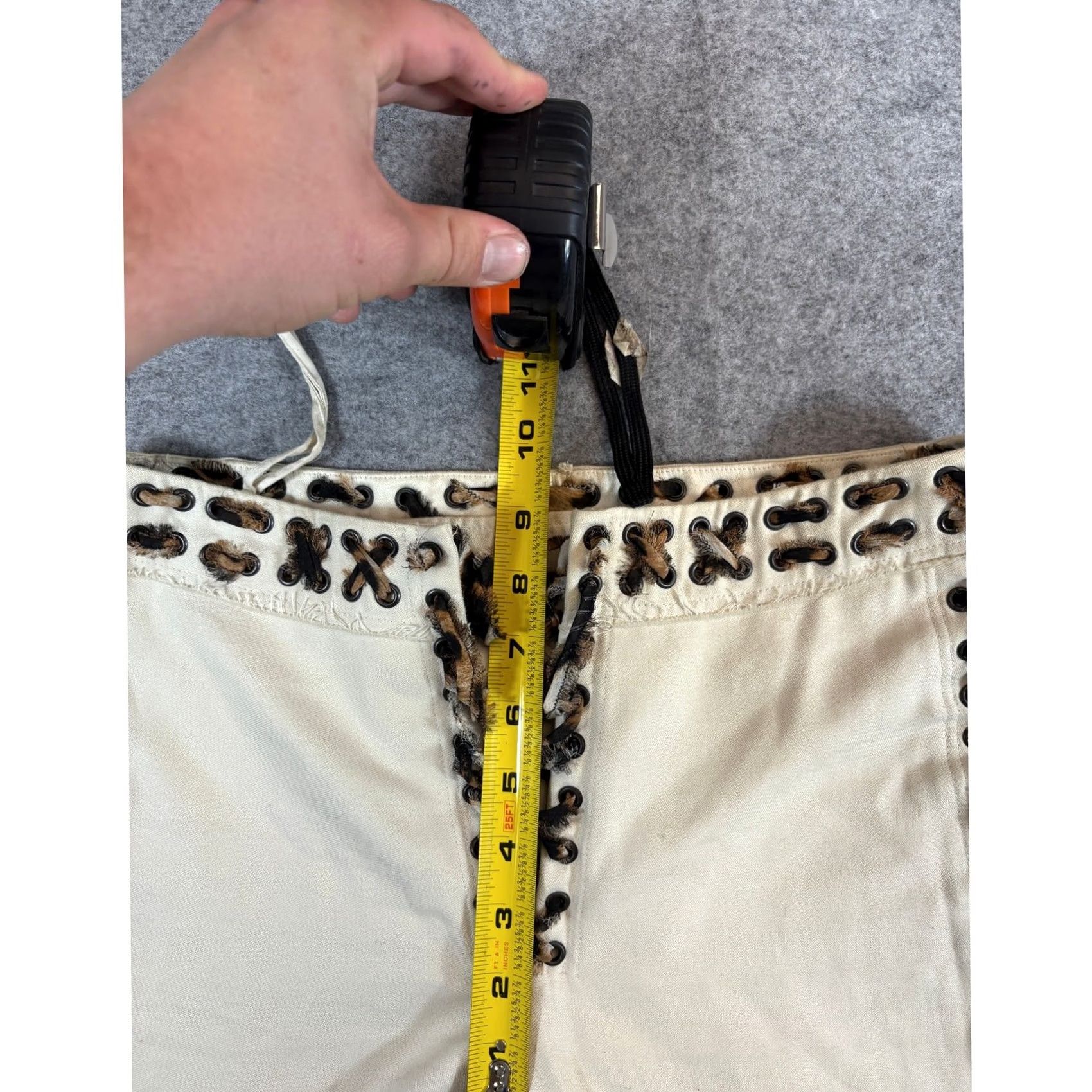 Yves Saint Laurent VINTAGE Yves Saint Laurent Pants Womens Cream Lace Up Straight Trousers 29 Size 29" - 4 Thumbnail