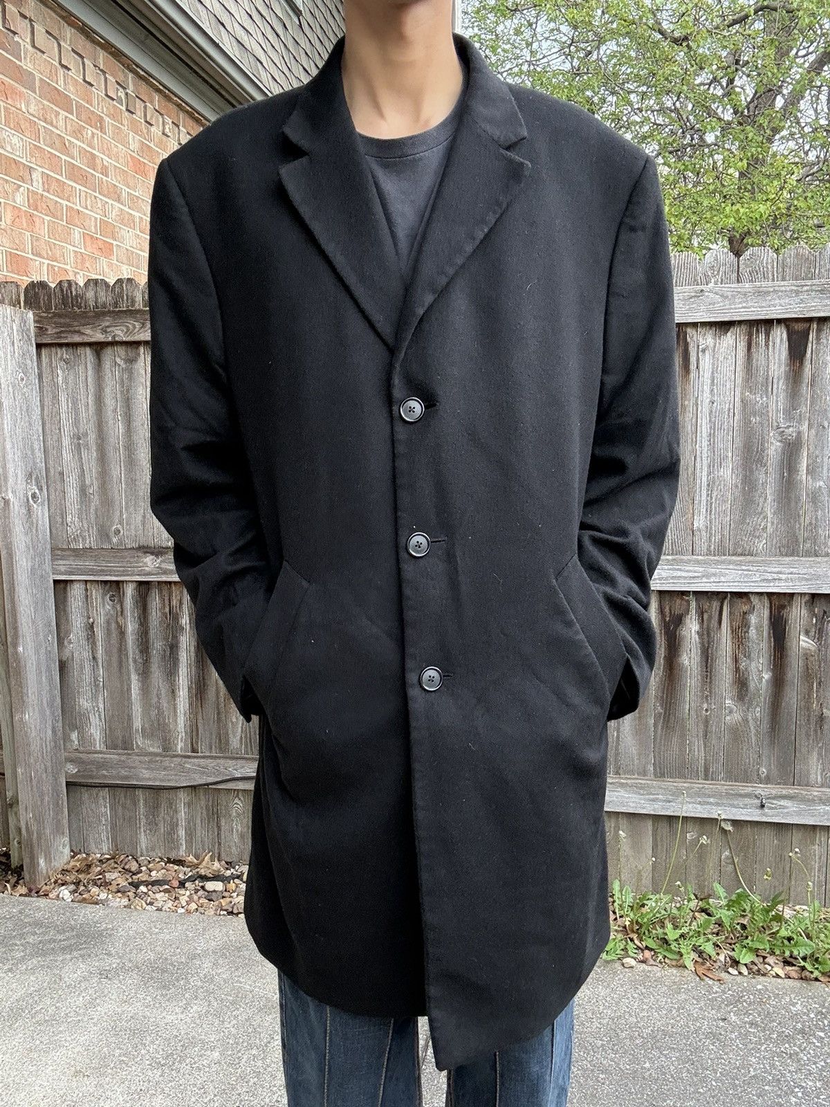 Jos. A. Bank 90s Single-Breasted Black Cashmere Overcoat Size US L / EU 52-54 / 3 - 2 Thumbnail