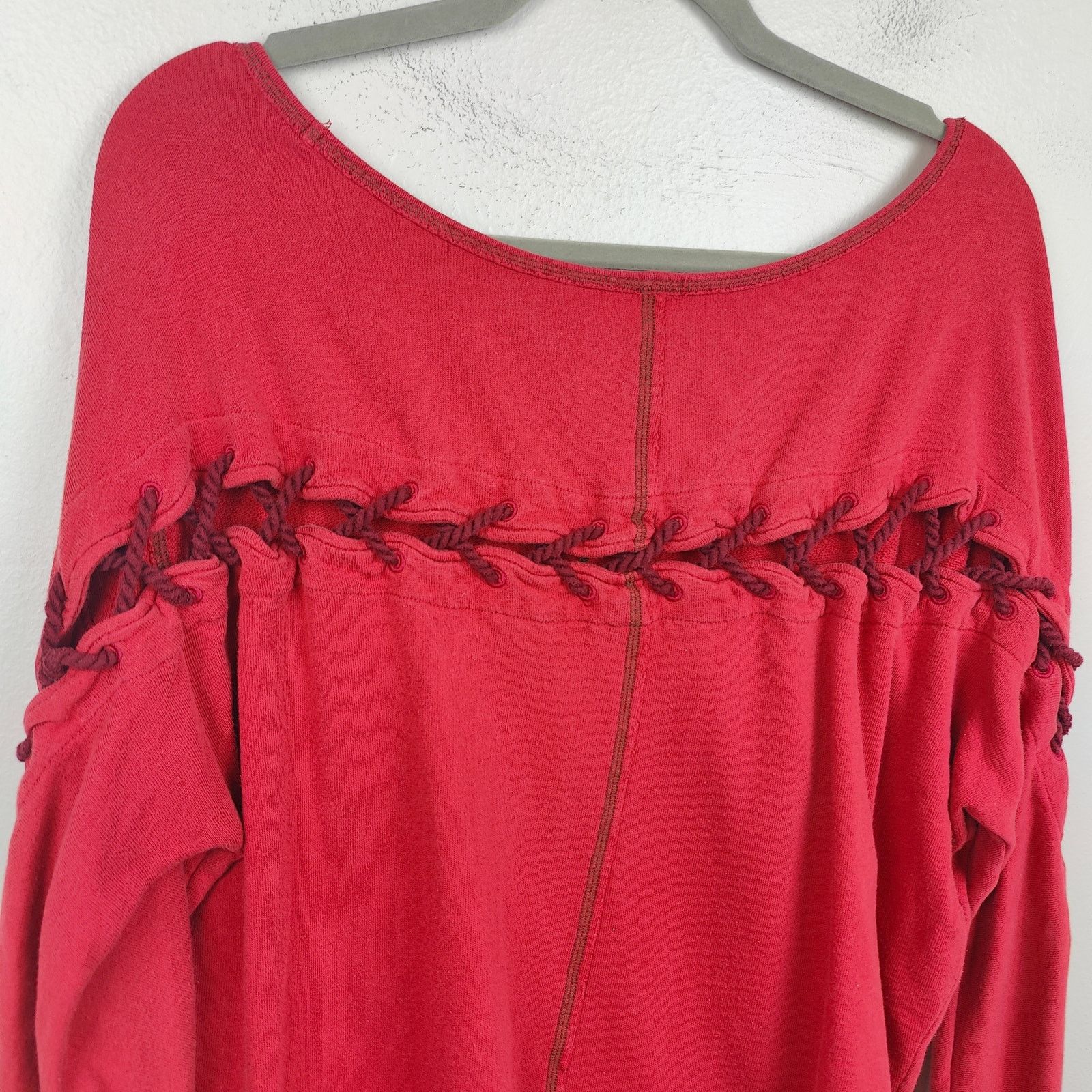 Free People Free People Lace Up Sweatshirt Womens Small Red Stitched Size S / US 4 / IT 40 - 5 Thumbnail
