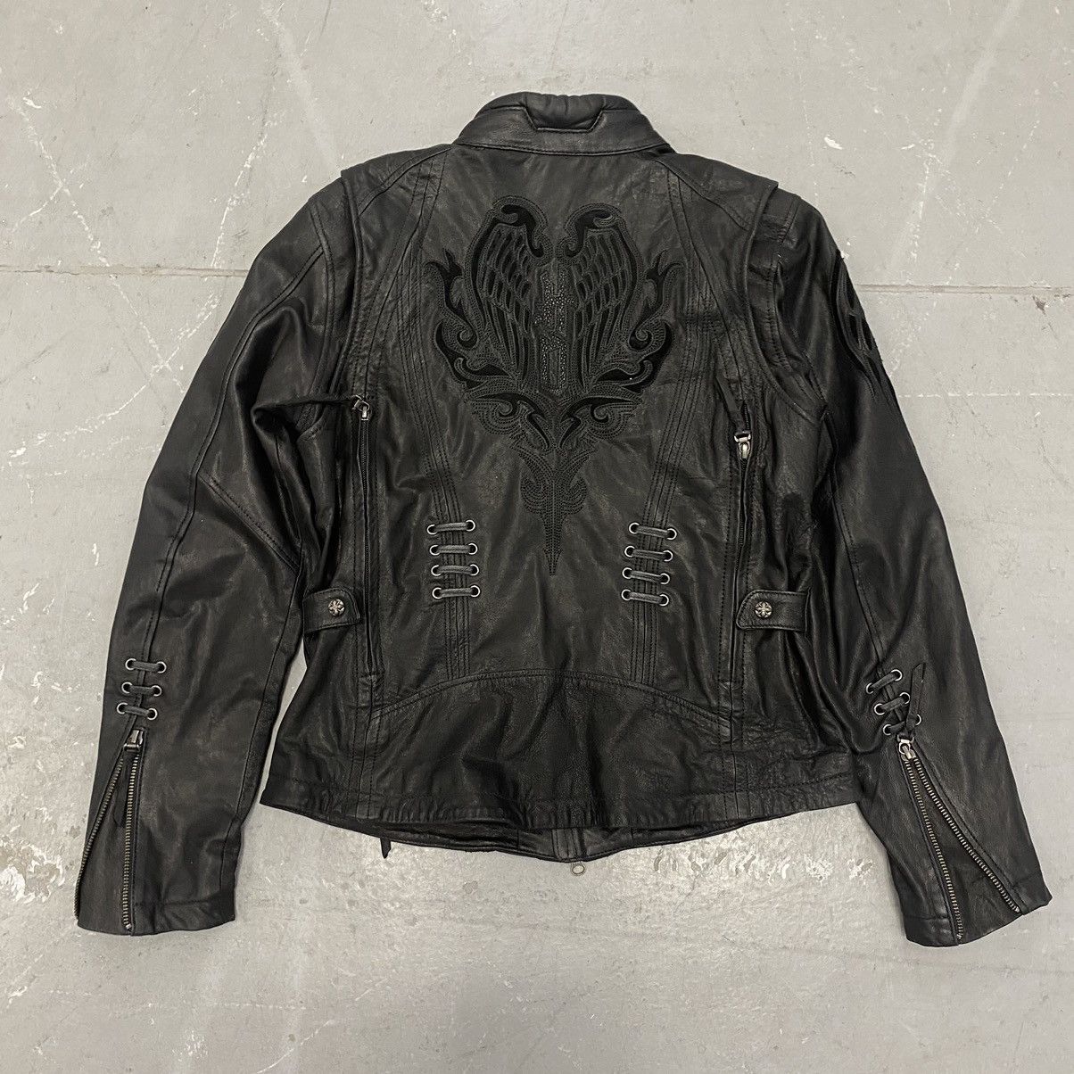 Harley Davidson × Japanese Brand × Vintage Vtg Y2K Harley Davidson Studded Gothic Wings Leather Jacket Size S / US 4 / IT 40 - 8 Thumbnail