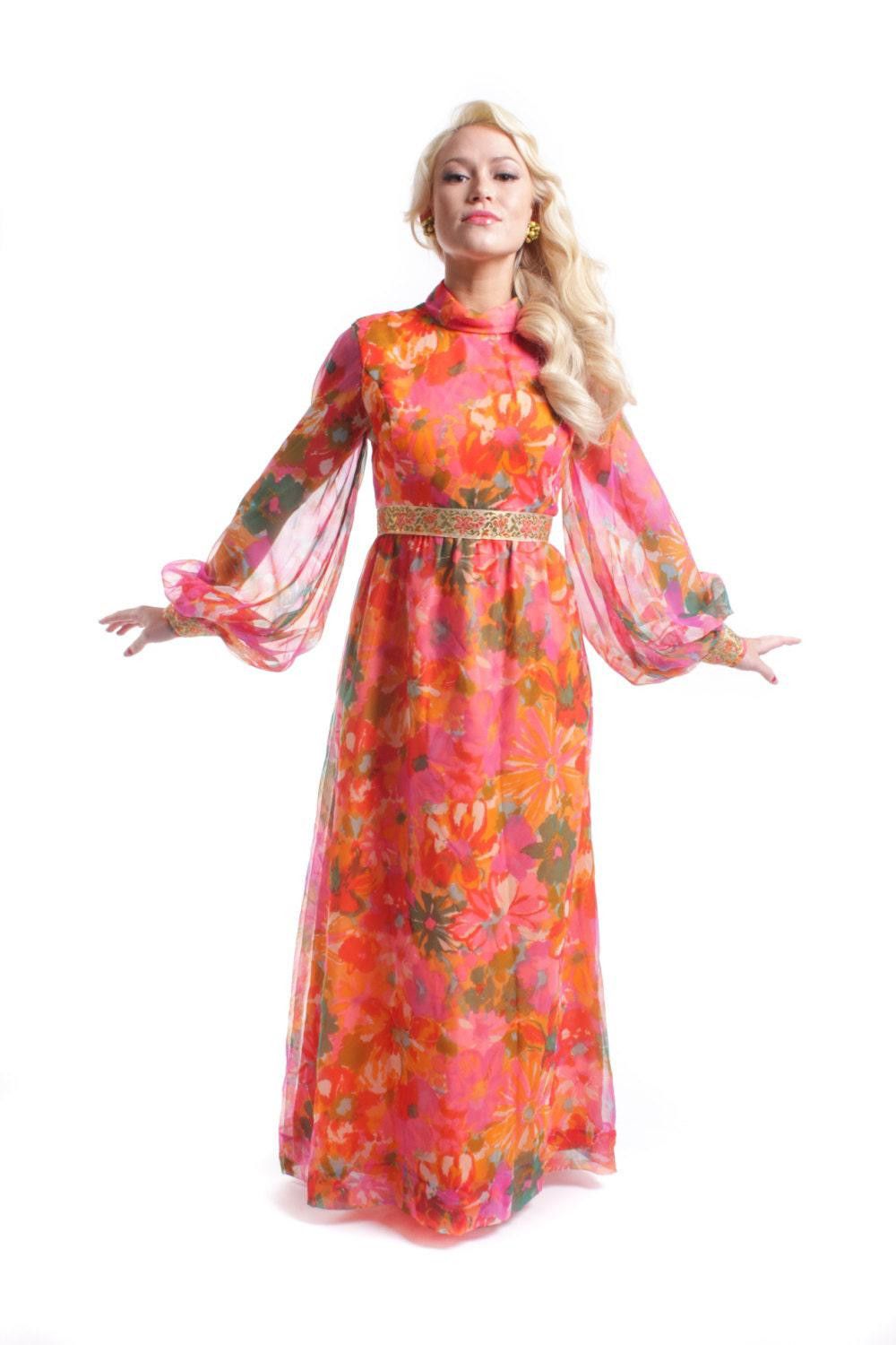 Designer 60s Psychedelic Goddess Dress by Futura NY Couture Gorgeous Size M / US 6-8 / IT 42-44 - 2 Thumbnail
