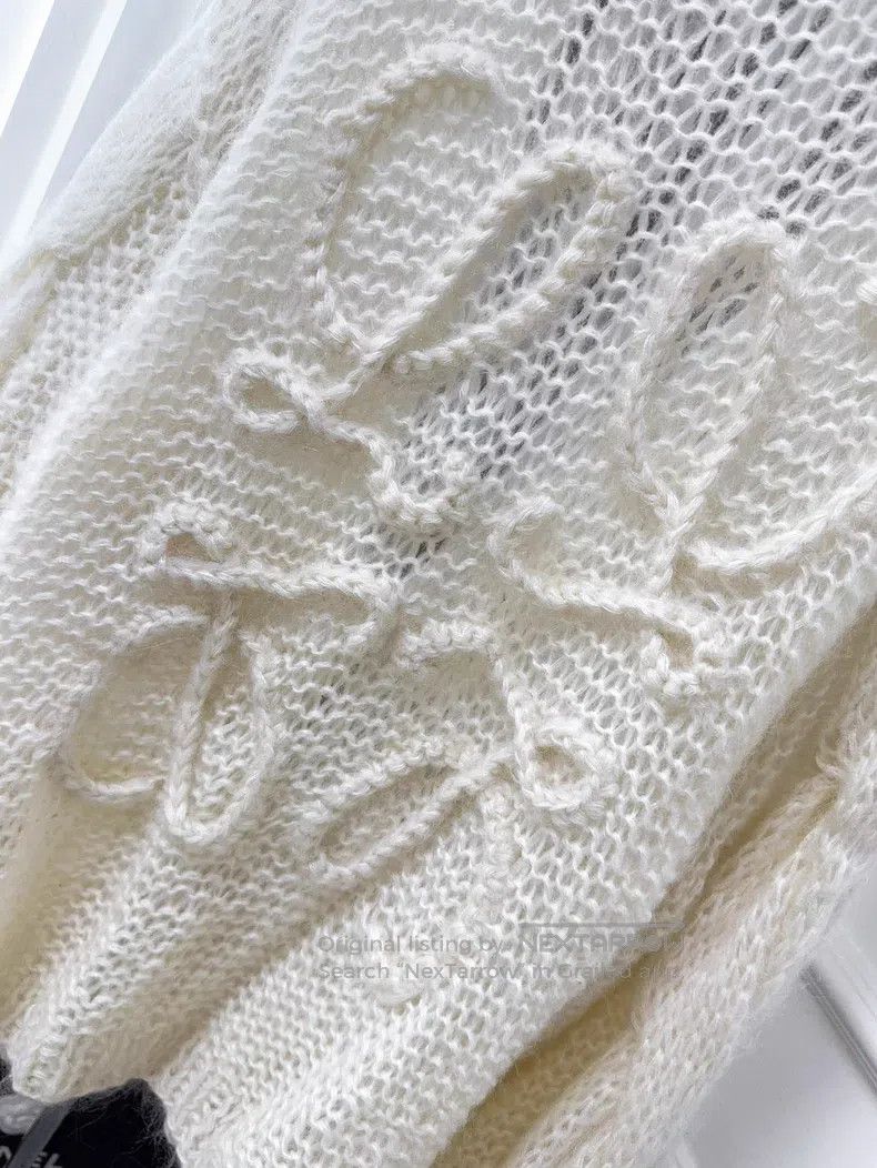 Loewe Loewe Beige Openwork Logo Pattern Long Sleeve Cardigan Size XS / US 0-2 / IT 36-38 - 5 Thumbnail