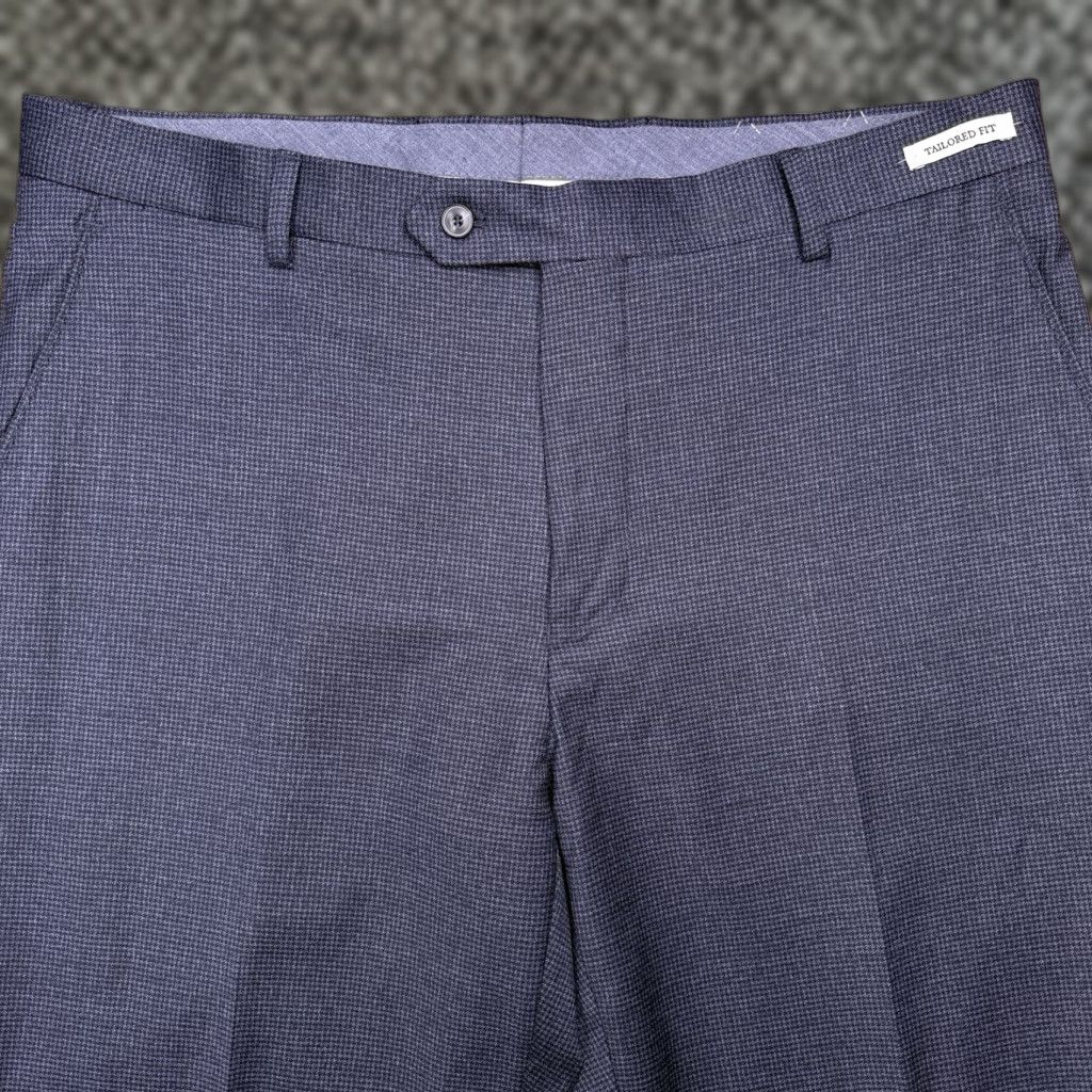 Jos. A. Bank Jos A Bank Dress Pants Mens 36x32 Blue Houndstooth Stretch Slim Straight Flat Front Wool Elastane Zip Dry Clean Only NWT Size US 36 / EU 52 - 1 Thumbnail