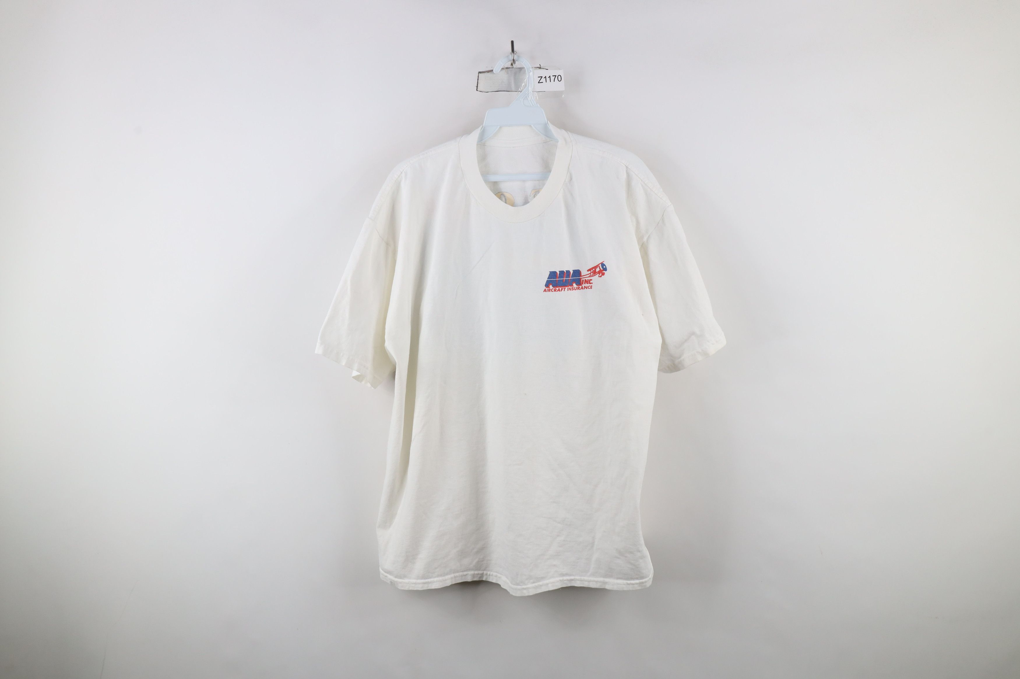 Vintage Vintage 90s Spell out AUA Inc Aircraft Insurance T-Shirt Size US XL / EU 56 / 4 - 1 Thumbnail