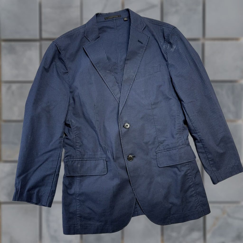 Uniqlo Uniqlo Blazer Mens S Navy Blue Gingham Check Lightweight Unstructured Jacket Size 36R - 1 Thumbnail