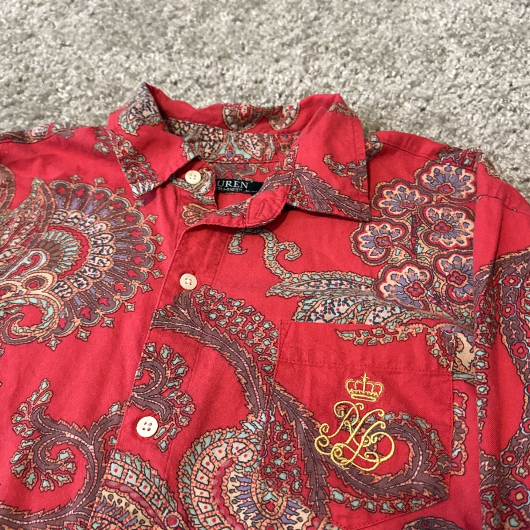Ralph Lauren VINTAGE Lauren Ralph Lauren Red Paisley Button-Down Shirt L Adult Unisex Long Sleeve 90s Size US L / EU 52-54 / 3 - 3 Thumbnail