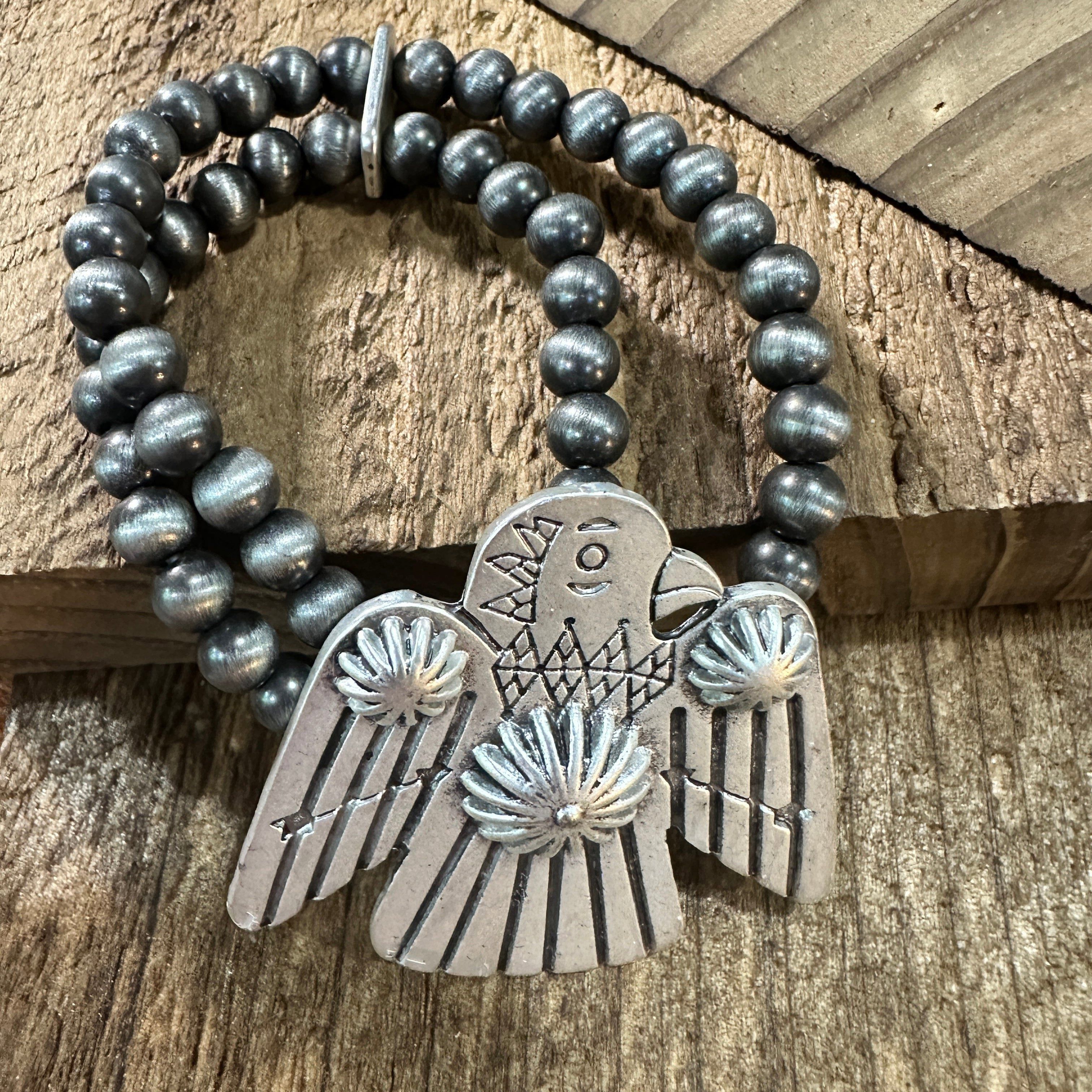Other Navajo Thunderbird Beaded Stretch Bracelet, Native American Size ONE SIZE - 1 Thumbnail