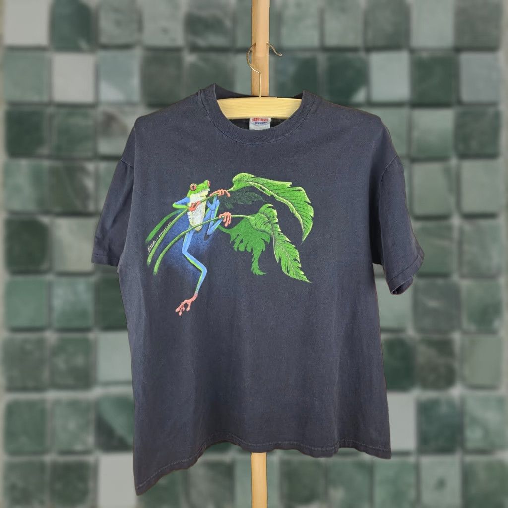 Hanes VINTAGE 91' FROG KEN DREWKE 2 SIDE PRINT SINGLE STITCH BLACK COTTON T-SHIRT SZ L Size US L / EU 52-54 / 3 - 1 Thumbnail