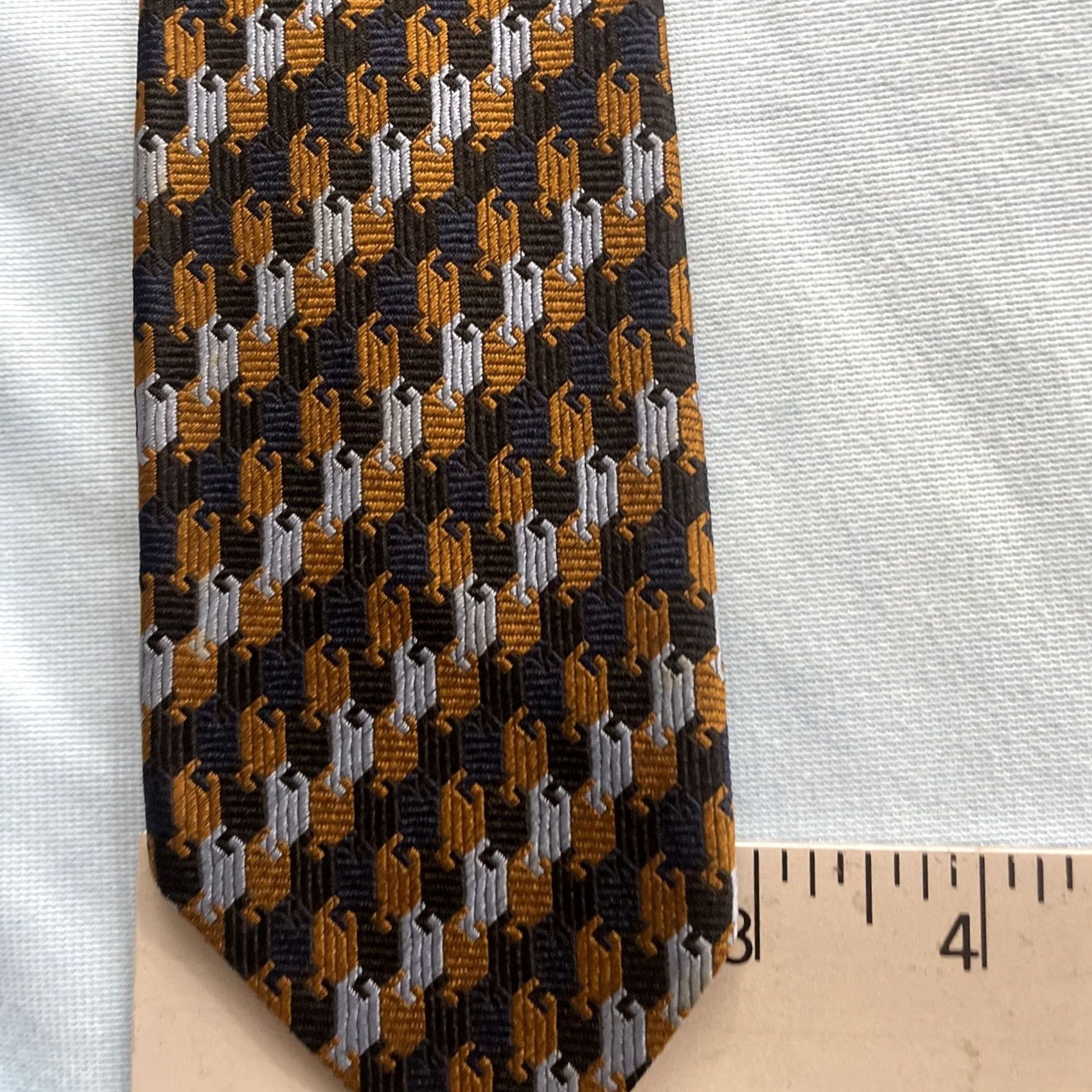 Vintage Vtg 60s Woven Tie Optical Key Checkerboard Geometric Navy Blue Orange White 3x54 Capsule Necktie Size ONE SIZE - 5 Thumbnail