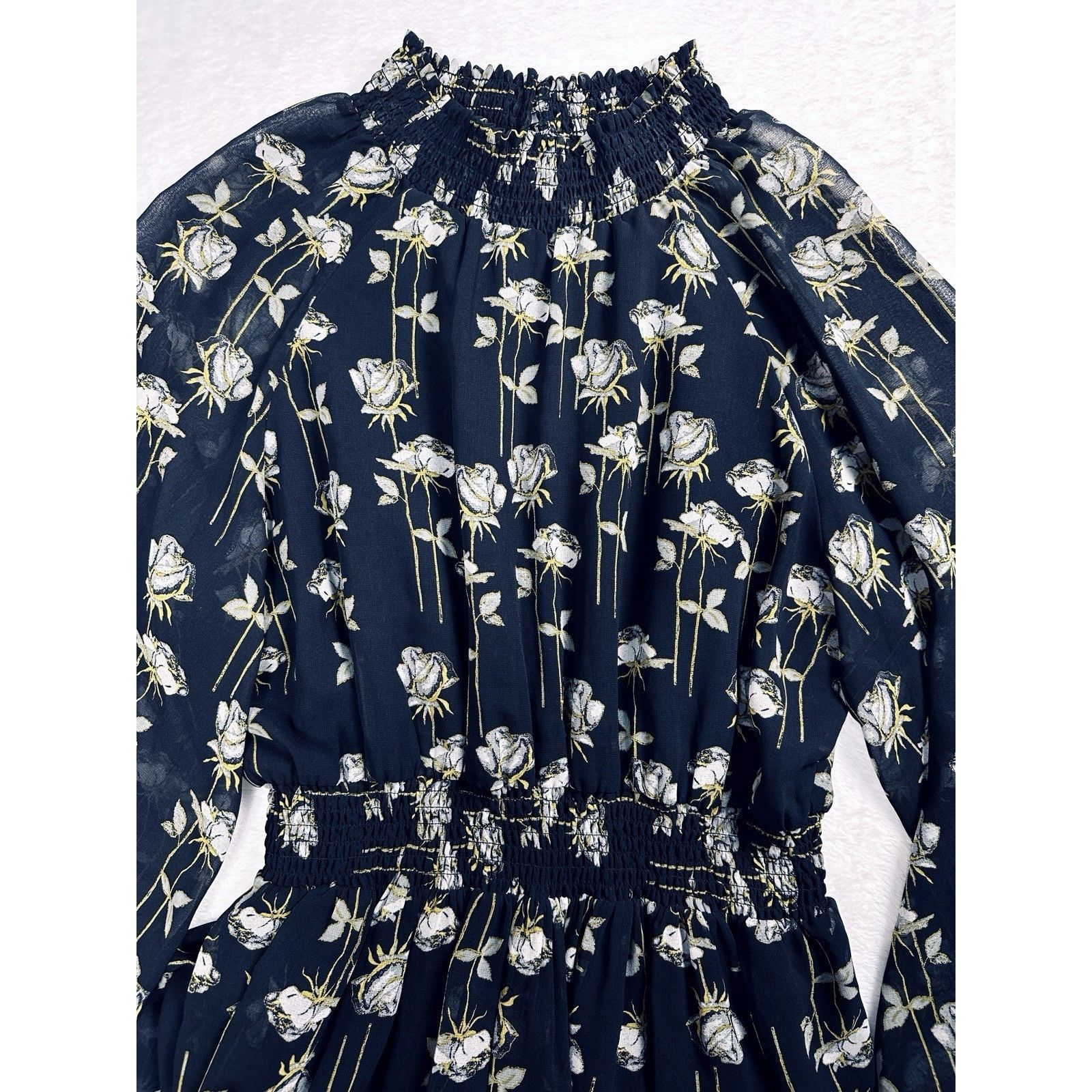 Other Rachel Roy Smocked Floral Mini Dress XL Black Sheer Flowy Size XL / US 12-14 / IT 48-50 - 3 Thumbnail