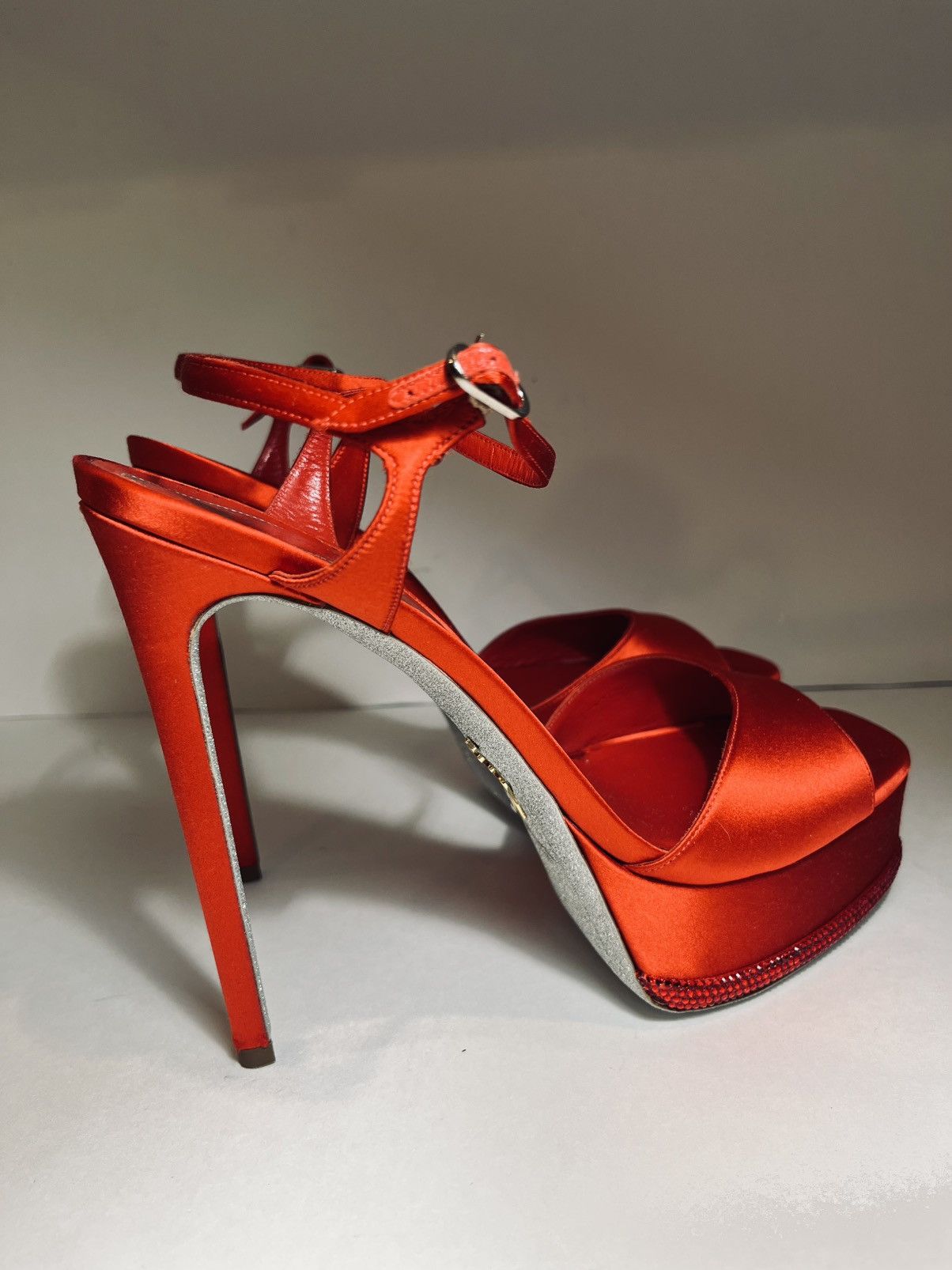 Rene Caovilla Rene Caovilla Red Satin Platform Heels NEW Size US 11 / IT 41 - 2 Thumbnail