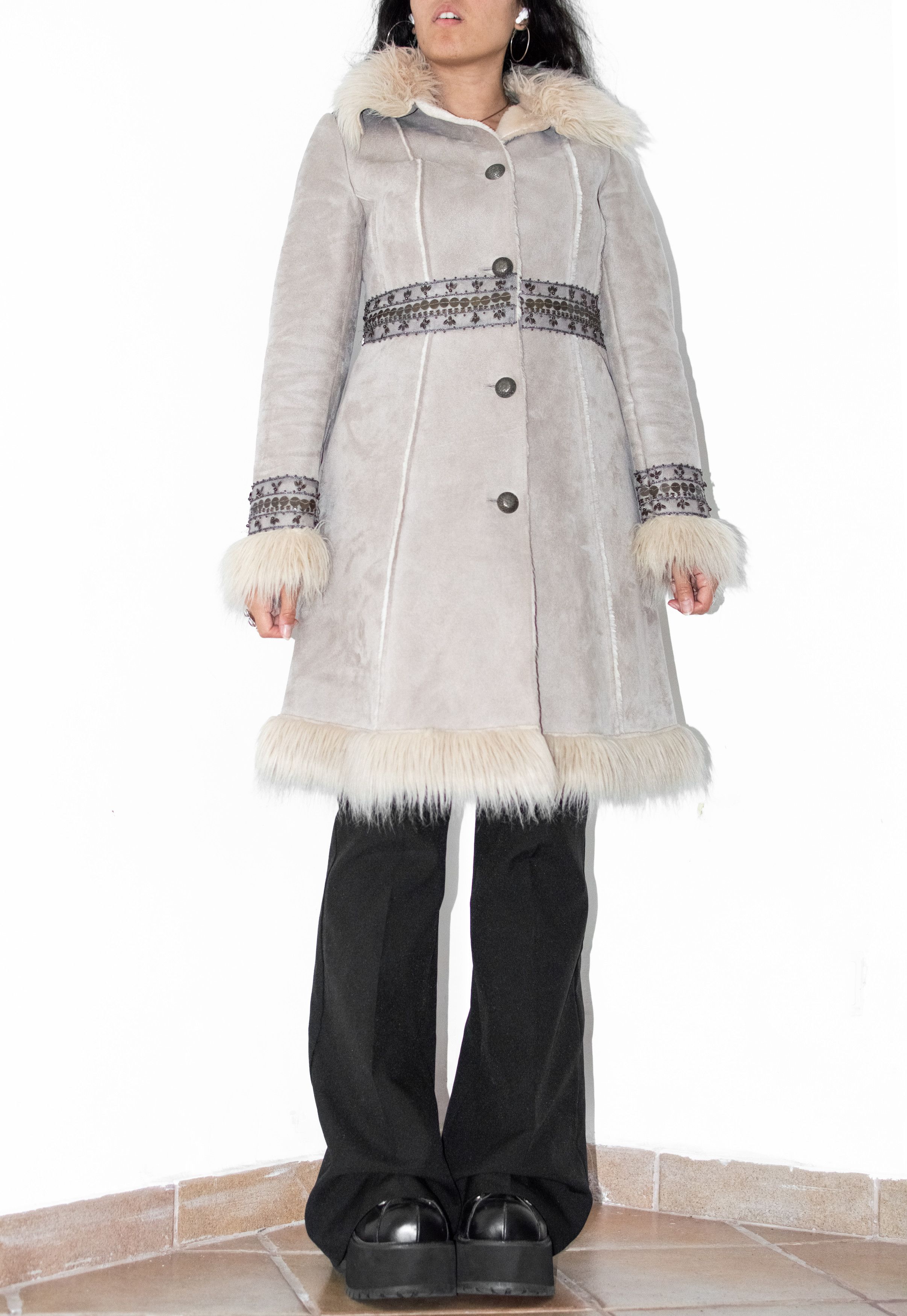 Vintage Y2k Beige Embroidery Faux Fur Penny Lane Coat Size S / US 4 / IT 40 - 3 Thumbnail