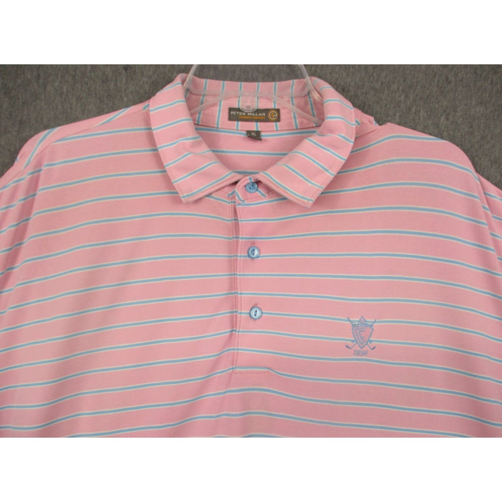 Peter Millar Peter Millar Summer Comfort Polo Shirt XL Pink Stripe Golf Short Sleeve Shirt Mens Size US XL / EU 56 / 4 - 2 Thumbnail