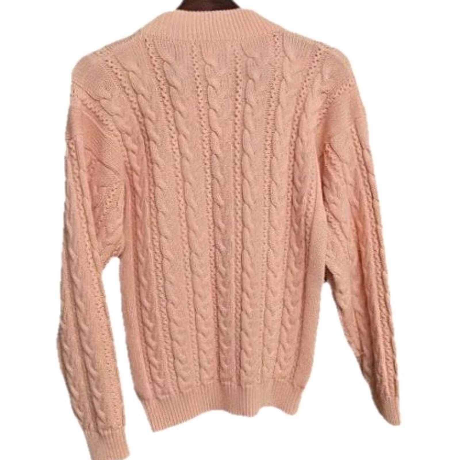Vintage VINTAGE 80s Peach Cable Knit Mock Neck Sweater Womens M Carriage Court Sweater Size M / US 6-8 / IT 42-44 - 2 Thumbnail