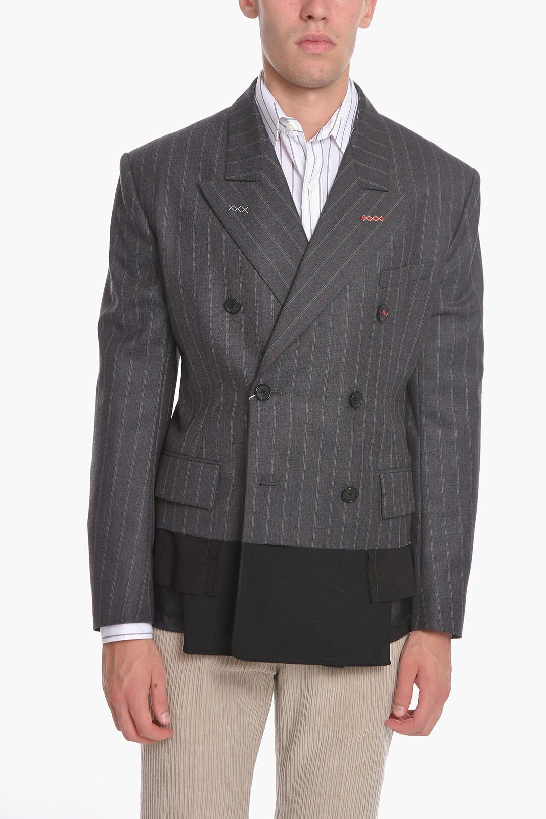Maison Margiela og1mm0625 Unisex Wool Double-breasted Blazer in Grey Size US XXS / EU 40 - 2 Thumbnail