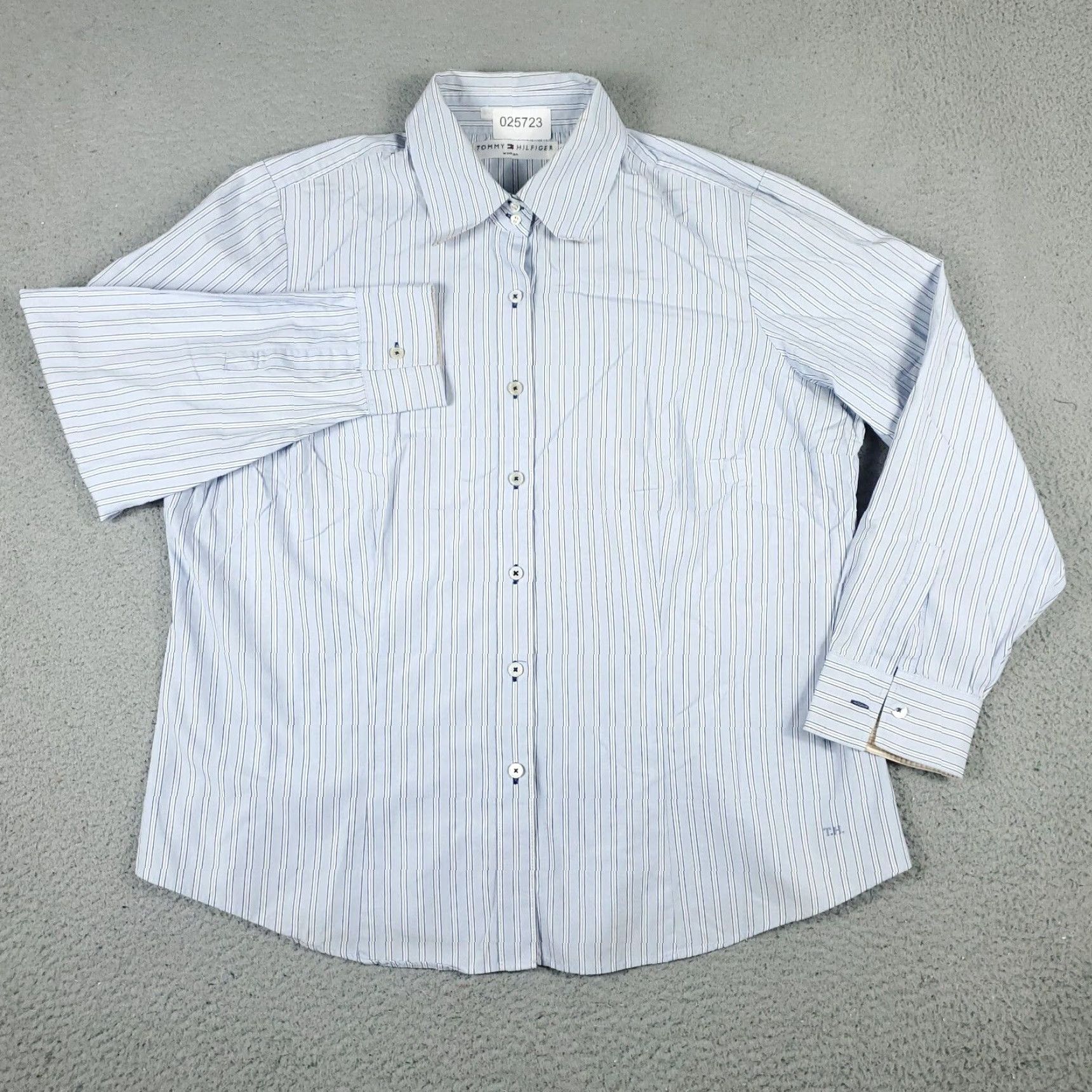 Tommy Hilfiger Tommy Hilfiger Women's Button-Up Shirt Size 14 Blue Striped Long Sleeve Casual Modern Preppy Size XL / US 12-14 / IT 48-50 - 2 Thumbnail