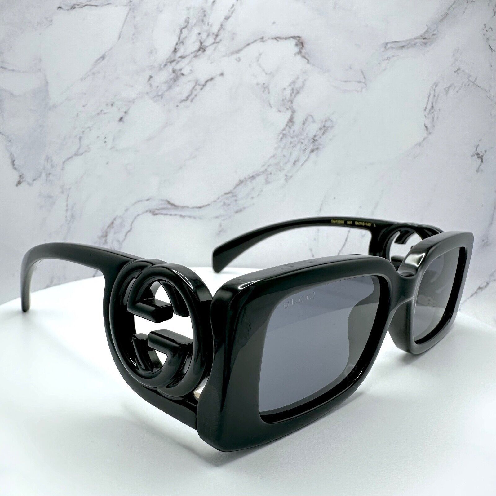 Gucci Gucci Black Sunglasses Square Interlocking GG Logo New Size ONE SIZE - 14 Thumbnail