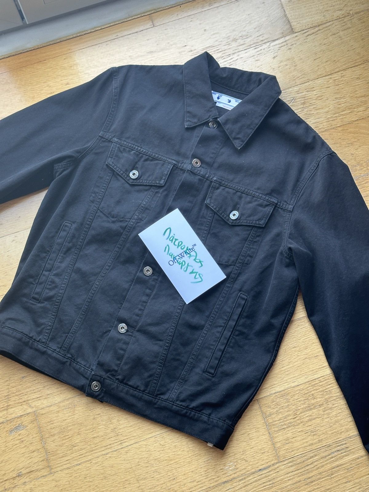image of Off White Denim Jacket in Black, Men's (Size Small)