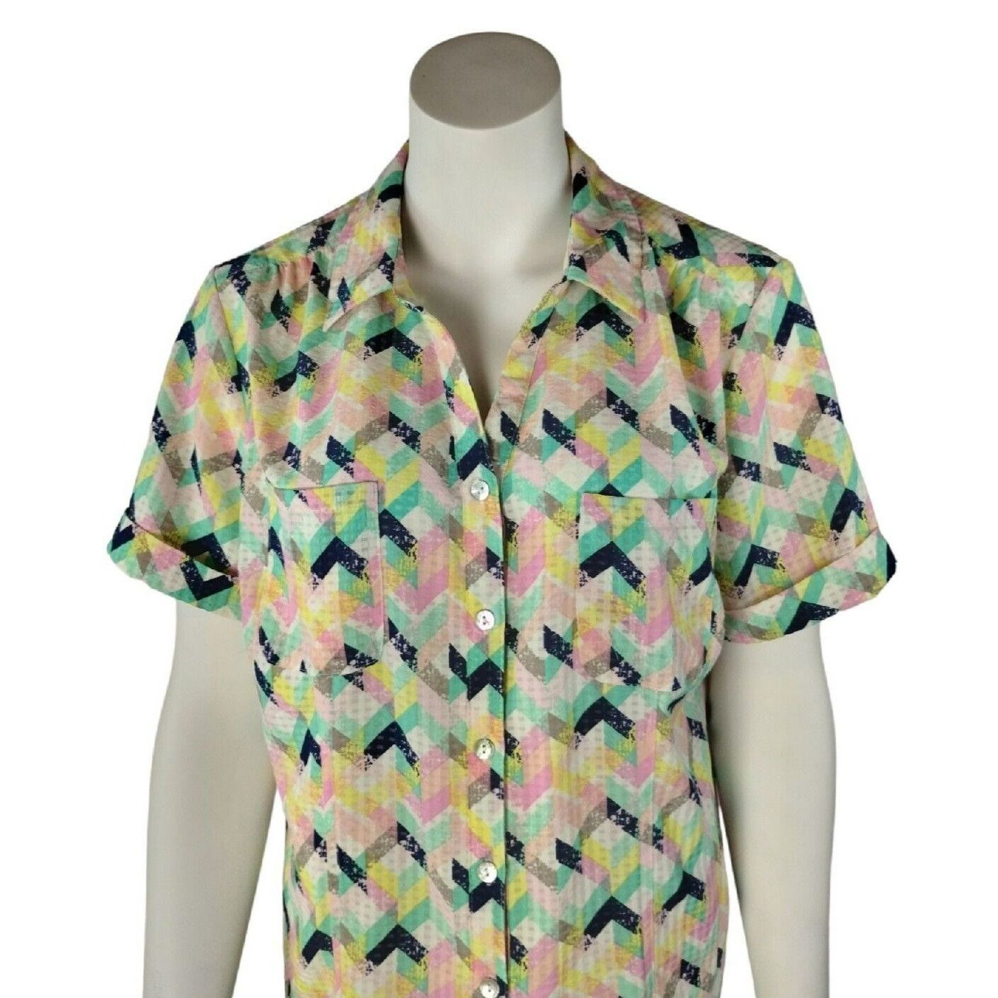 Other Rebecca Malone Womens L Silky 90s Button Front Blouse Colorf Size L / US 10 / IT 46 - 3 Thumbnail