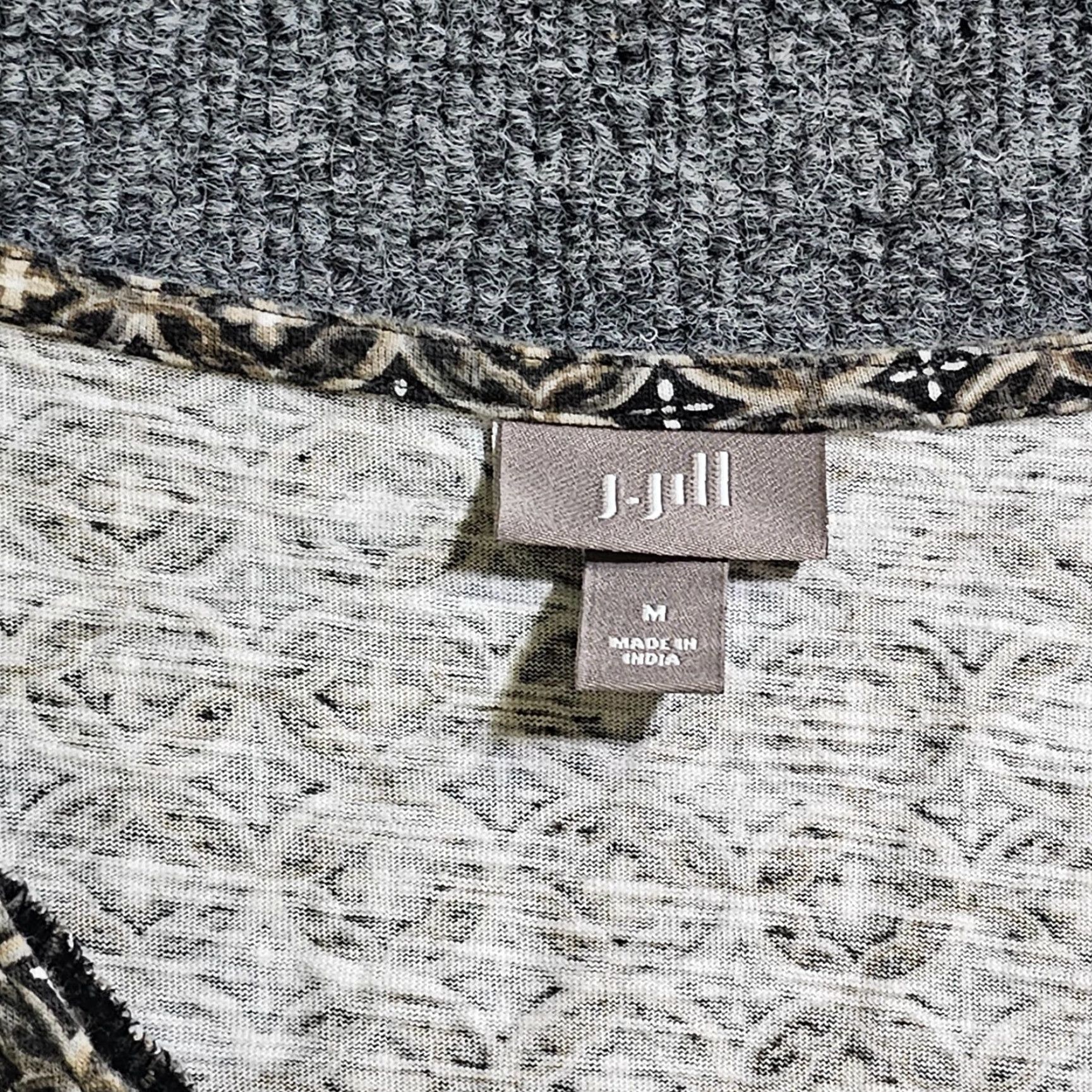 J. Jill J. Jill Top Shirt Womens Medium Beige Black Pleating 3/4 Sleeve Pullover Casual Career Geometric Knit Blouse Capable of Business Women Men? Size M / US 6-8 / IT 42-44 - 3 Thumbnail