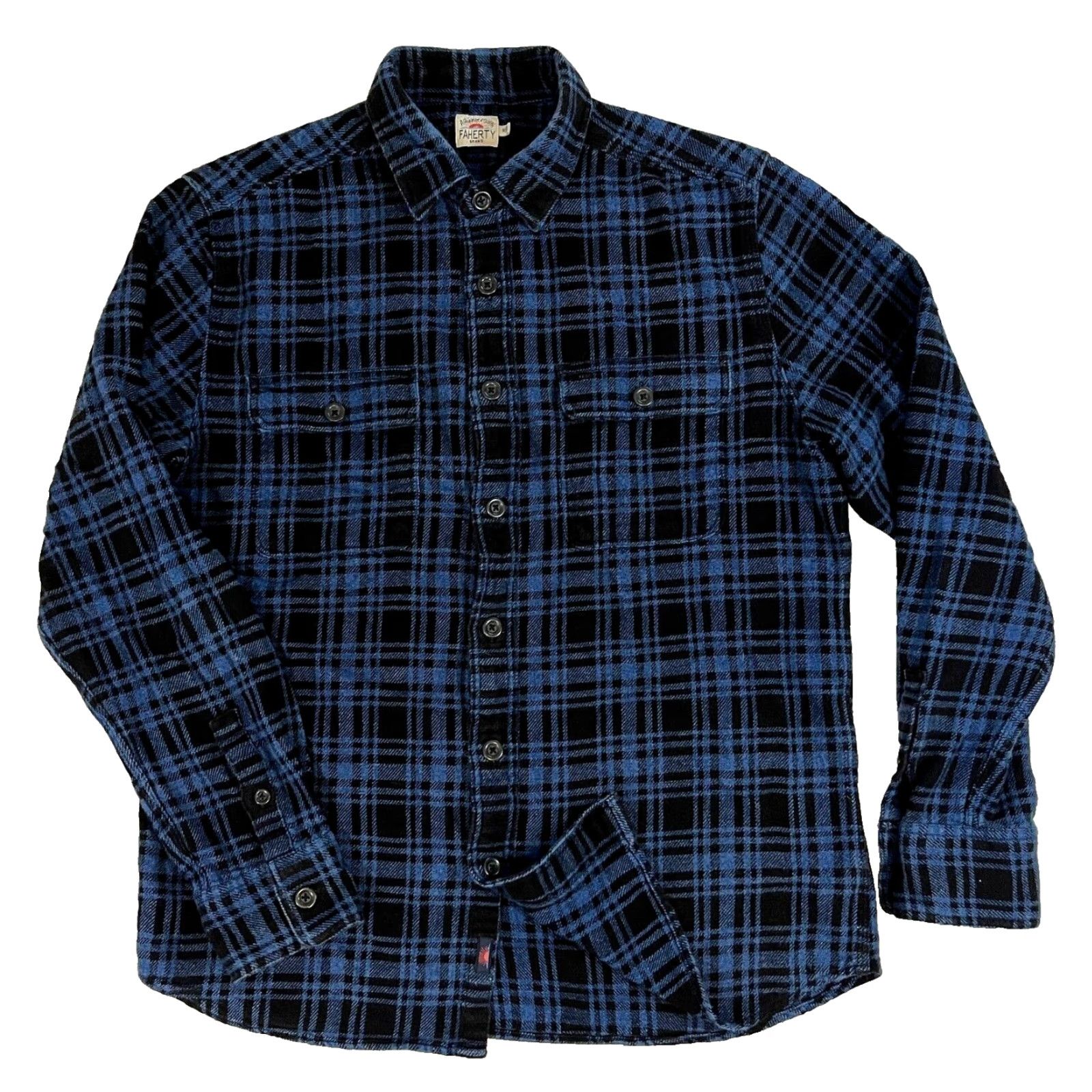 Faherty VINTAGE Faherty Indigo Workshirt Mens Button-Up Plaid Flannel Long Sleeve M Medium Cotton Indigo Night Plaid 90s Classic Pockets Men Size US M / EU 48-50 / 2 - 2 Thumbnail