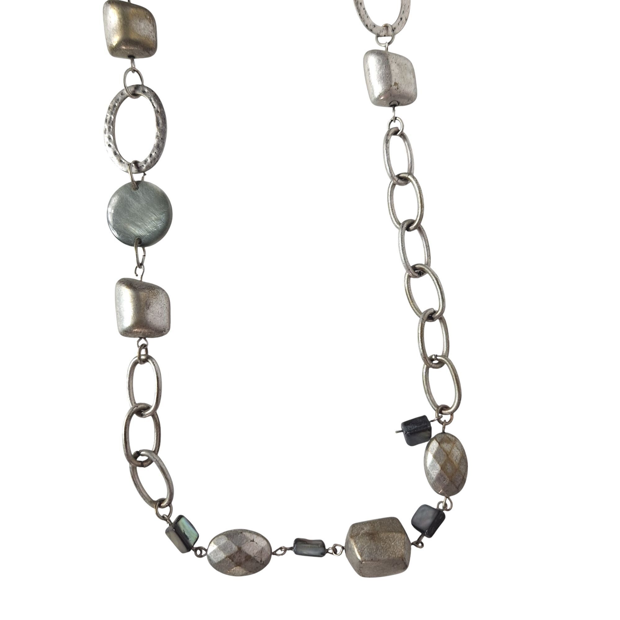 Other Boho Mixed Media Statement Necklace Chunky Silver Tone Hamme Size ONE SIZE - 2 Thumbnail