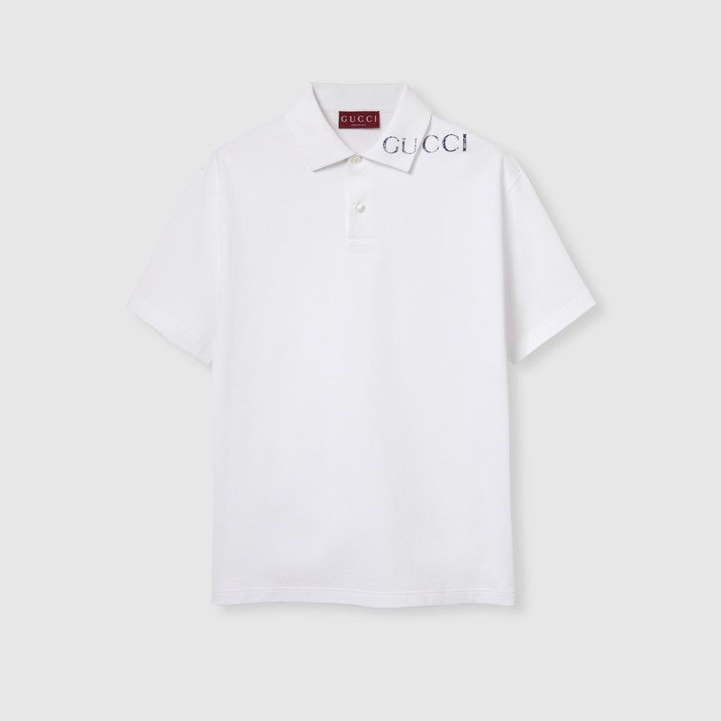 Gucci o1mt1gz0226 Printed Cotton Polo Shirt in White Size US XXL / EU 58 / 5 - 1 Thumbnail