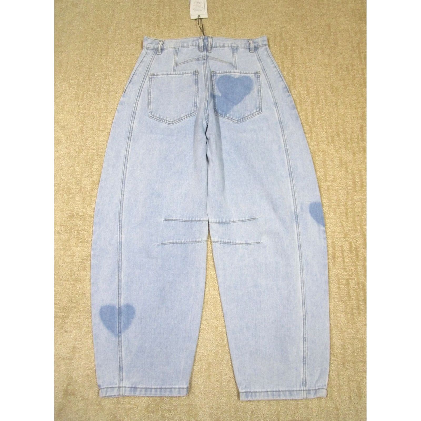 Vintage Sage Fig Jeans Women 30 High Rise Barrel Button Fly Hearts Light Wash NWT Jeans Size 32" / US 10 / IT 46 - 3 Thumbnail