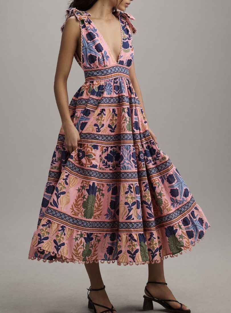 Farm Rio Farm Rio Seashell Tapestry Sleeveless Midi Dress, Size XS Size XS / US 0-2 / IT 36-38 - 3 Thumbnail